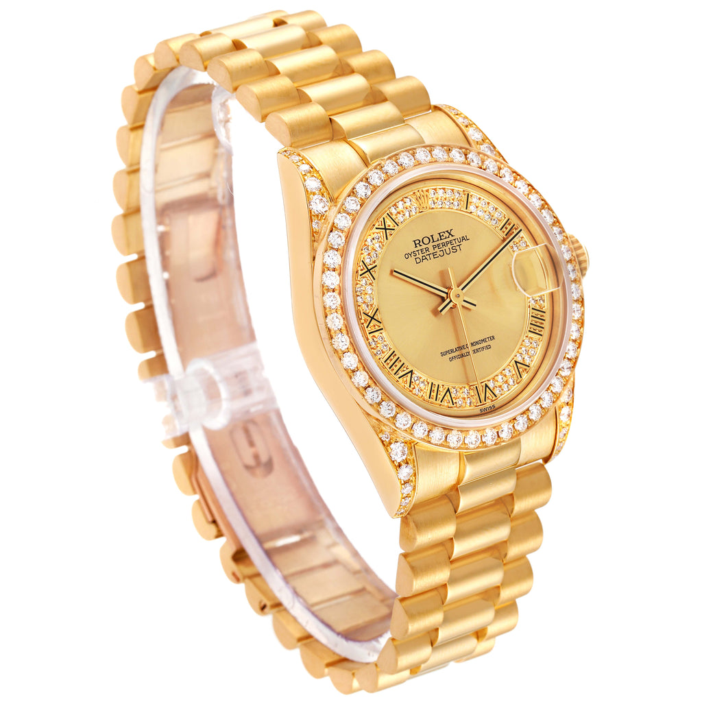 Rolex President Midsize Yellow Gold Diamond Ladies Watch 68158