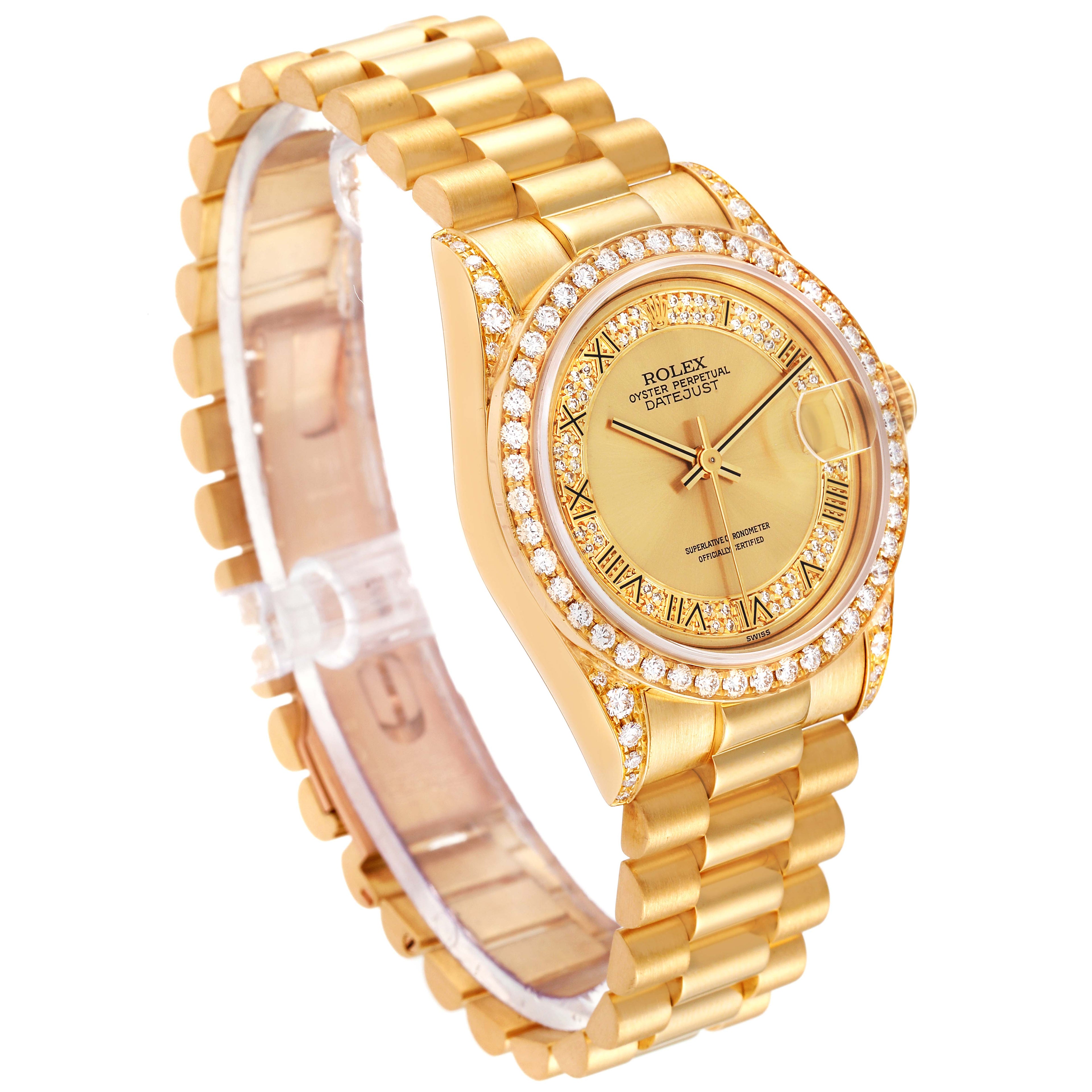 Rolex President Midsize Yellow Gold Diamond Ladies Watch 68158