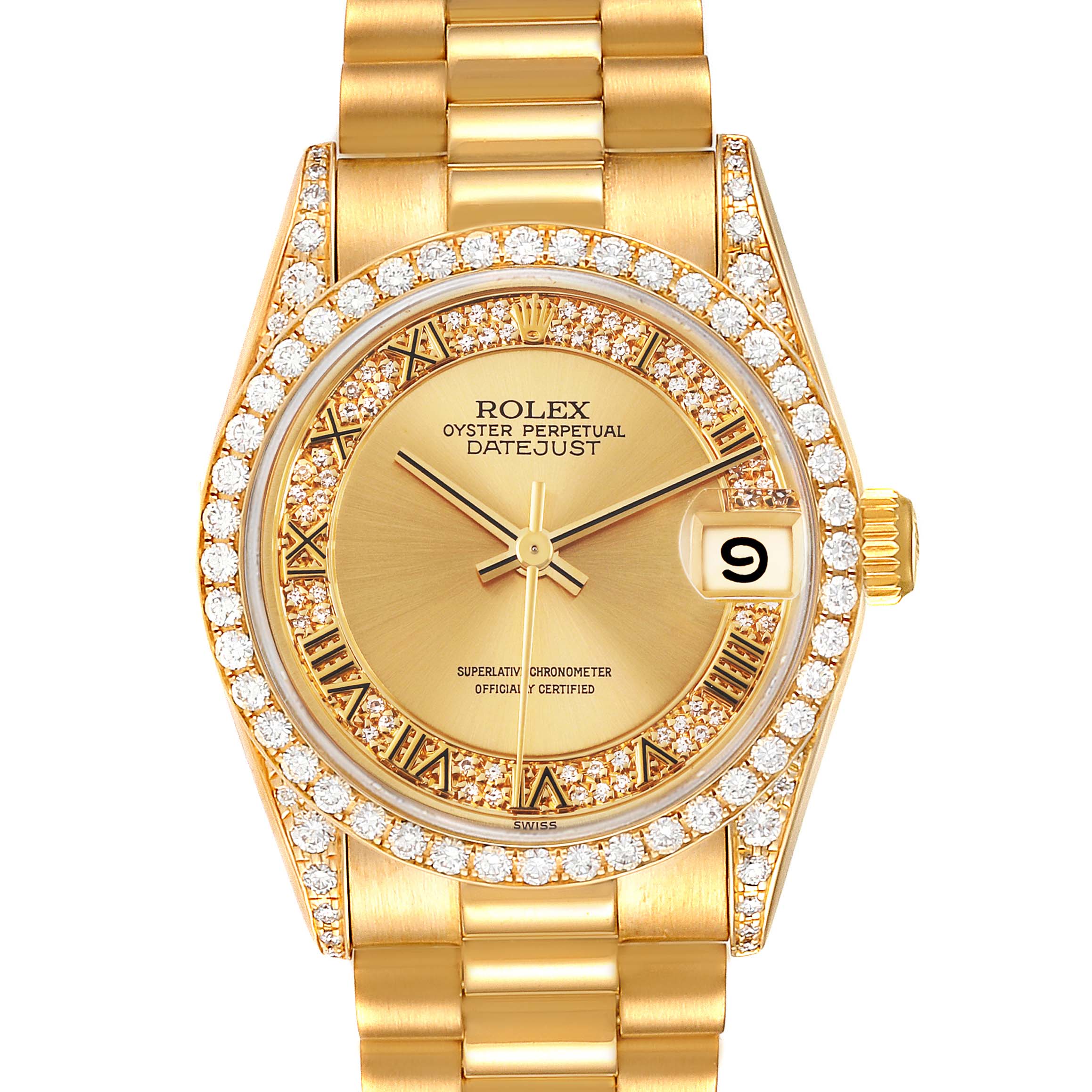 Rolex President Midsize Yellow Gold Diamond Ladies Watch 68158