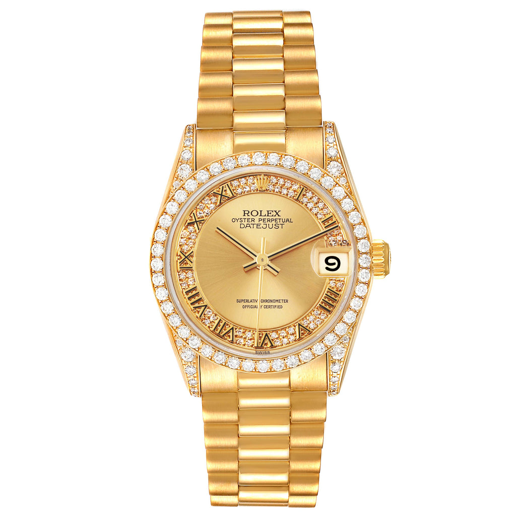 Rolex President Midsize Yellow Gold Diamond Ladies Watch 68158
