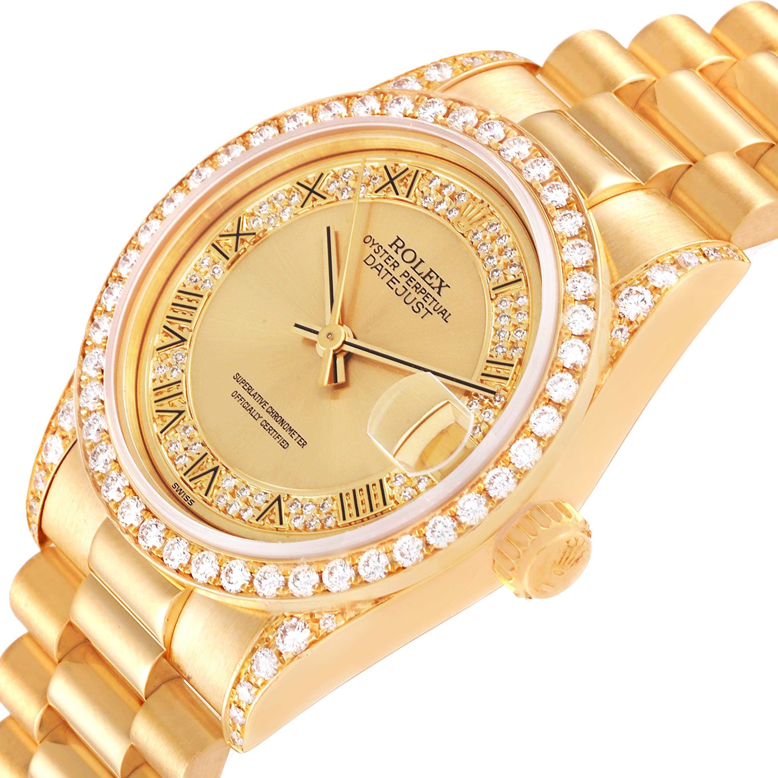 Rolex President Midsize Yellow Gold Diamond Ladies Watch 68158