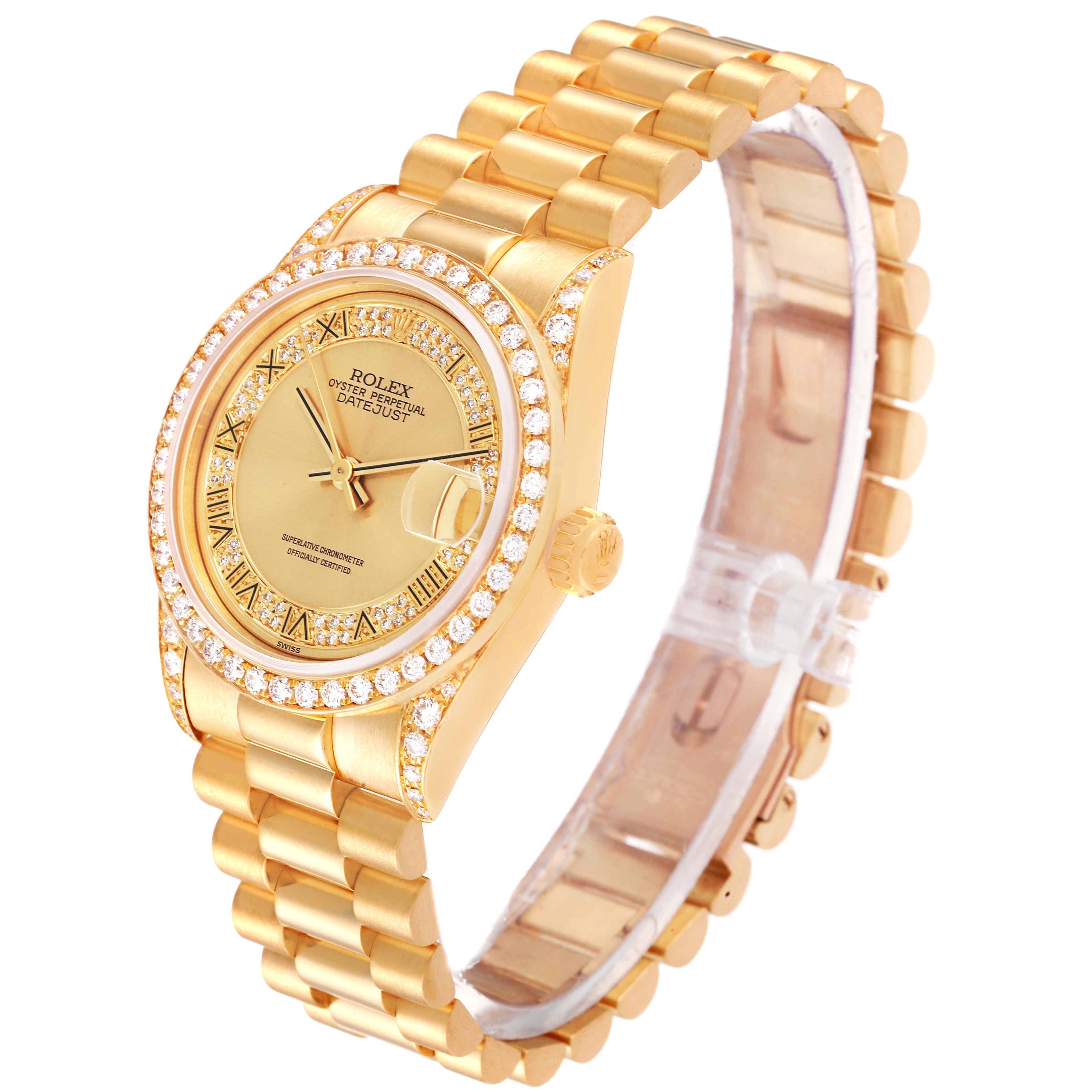 Rolex President Midsize Yellow Gold Diamond Ladies Watch 68158