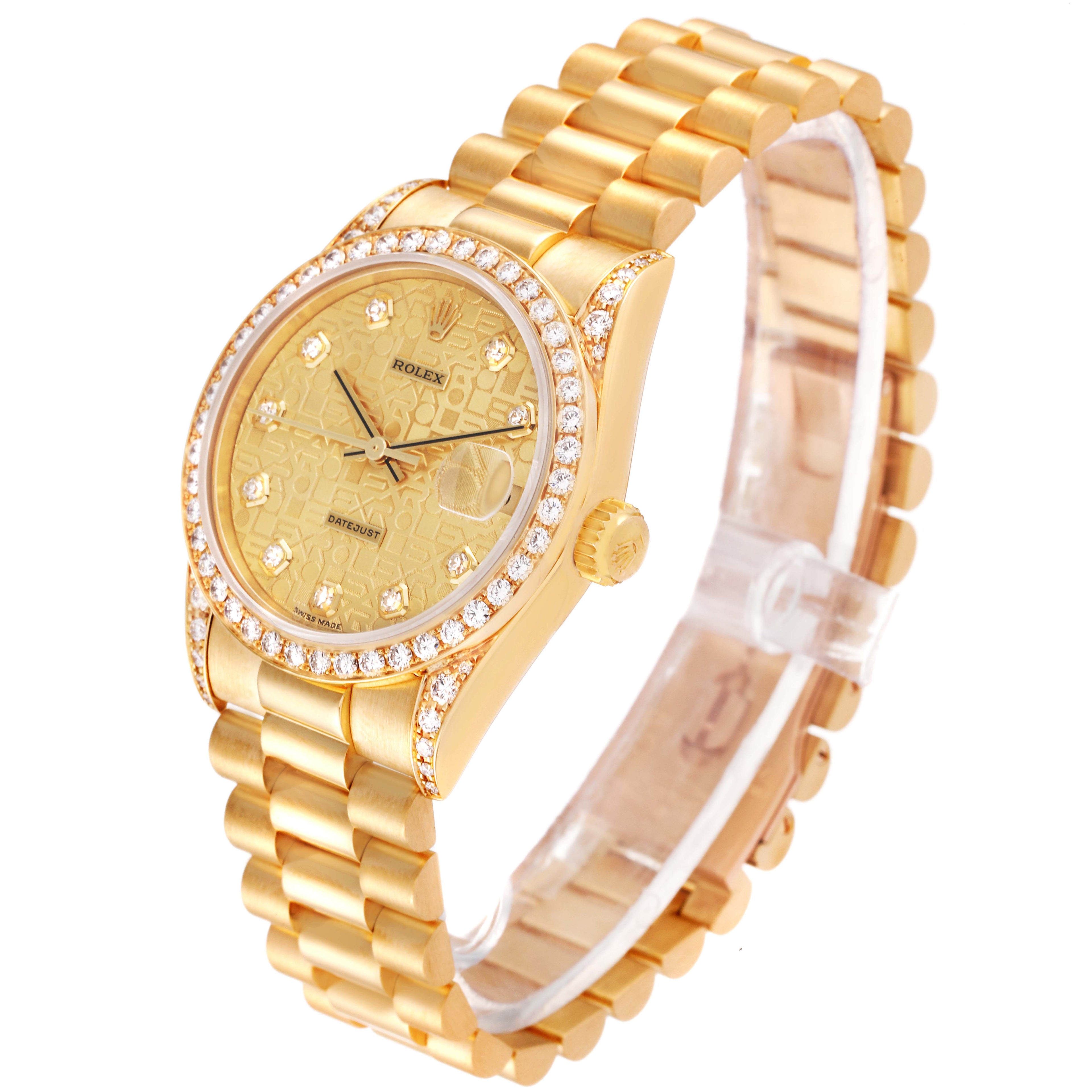 Rolex President Midsize Yellow Gold Diamond Ladies Watch 68158 Box Papers