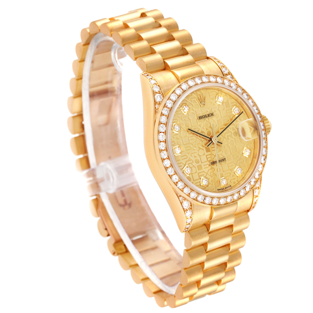 Rolex President Midsize Yellow Gold Diamond Ladies Watch 68158 Box Papers