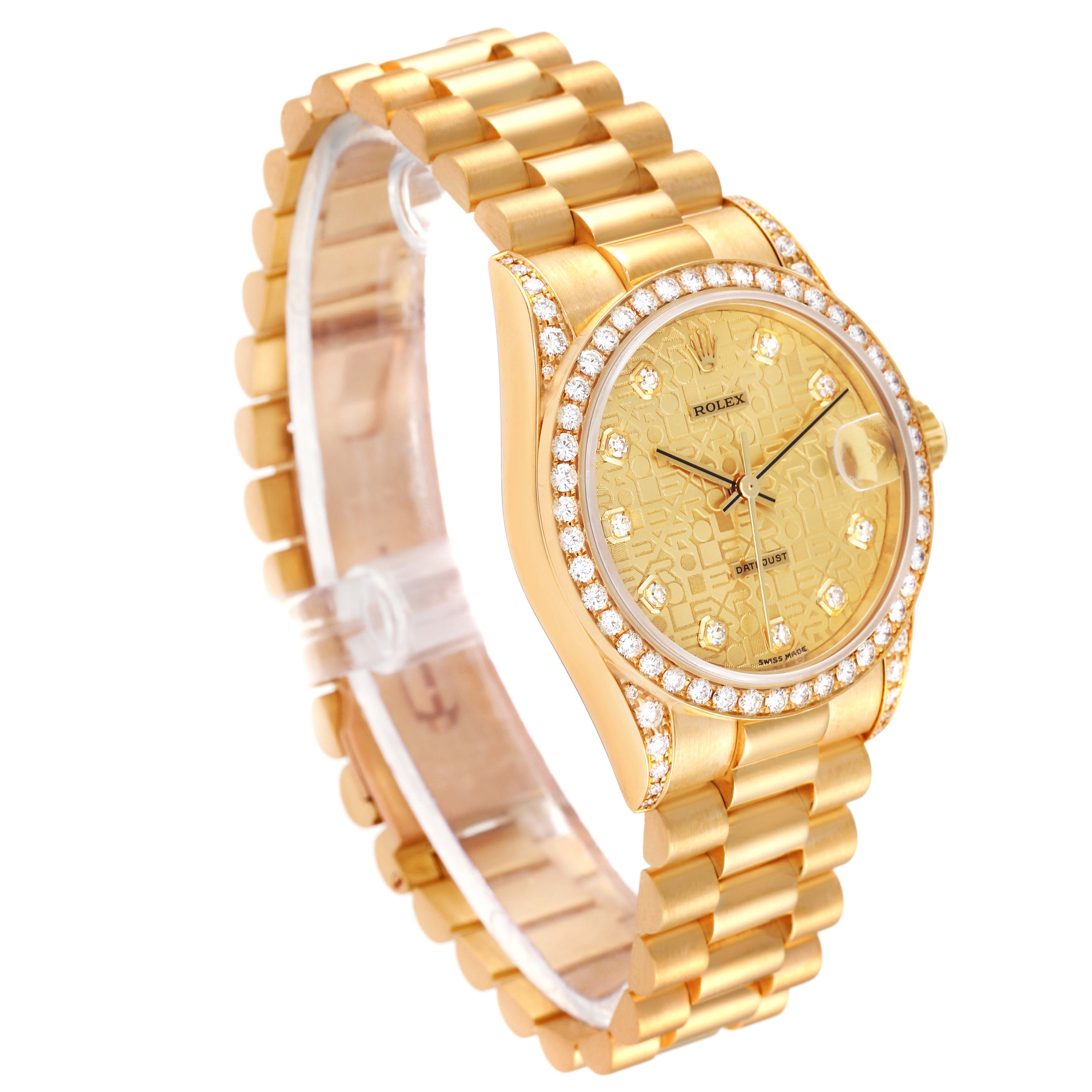Rolex President Midsize Yellow Gold Diamond Ladies Watch 68158 Box Papers
