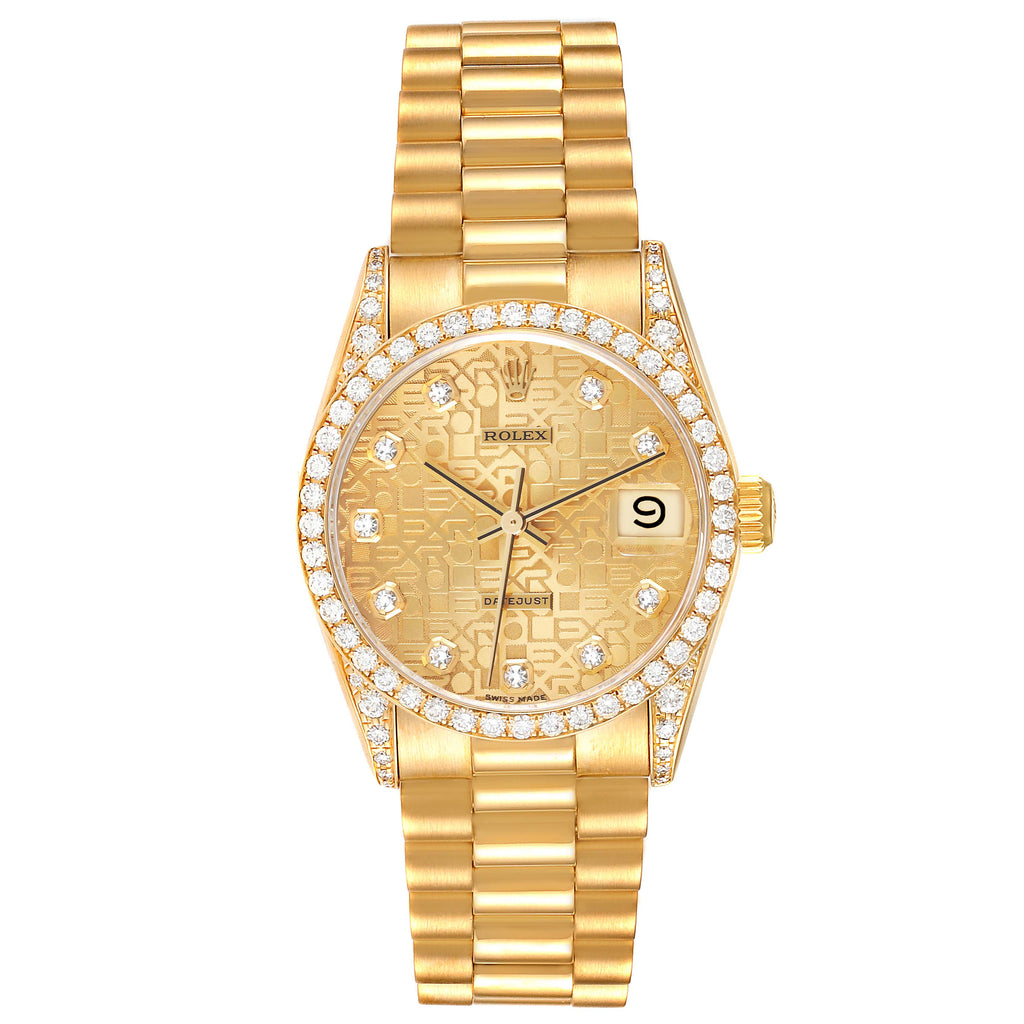 Rolex President Midsize Yellow Gold Diamond Ladies Watch 68158 Box Papers