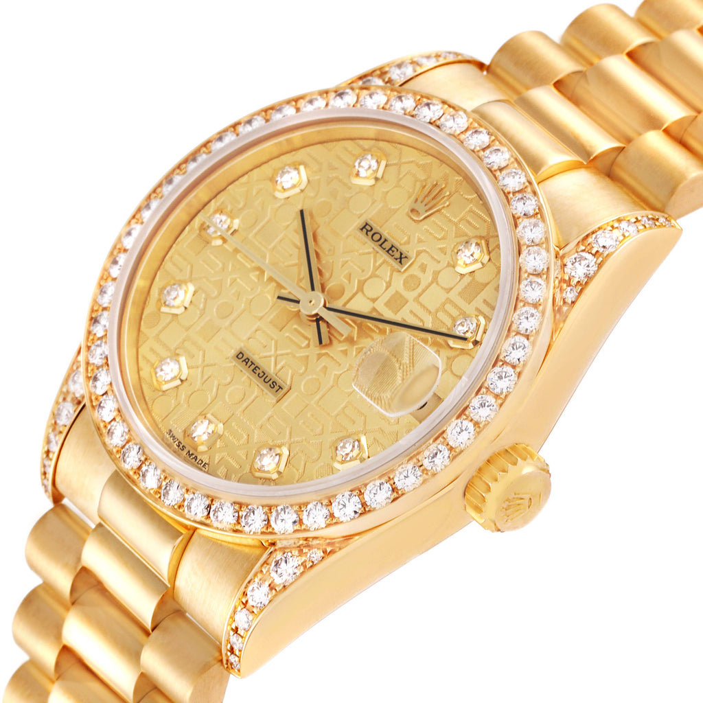 Rolex President Midsize Yellow Gold Diamond Ladies Watch 68158 Box Papers