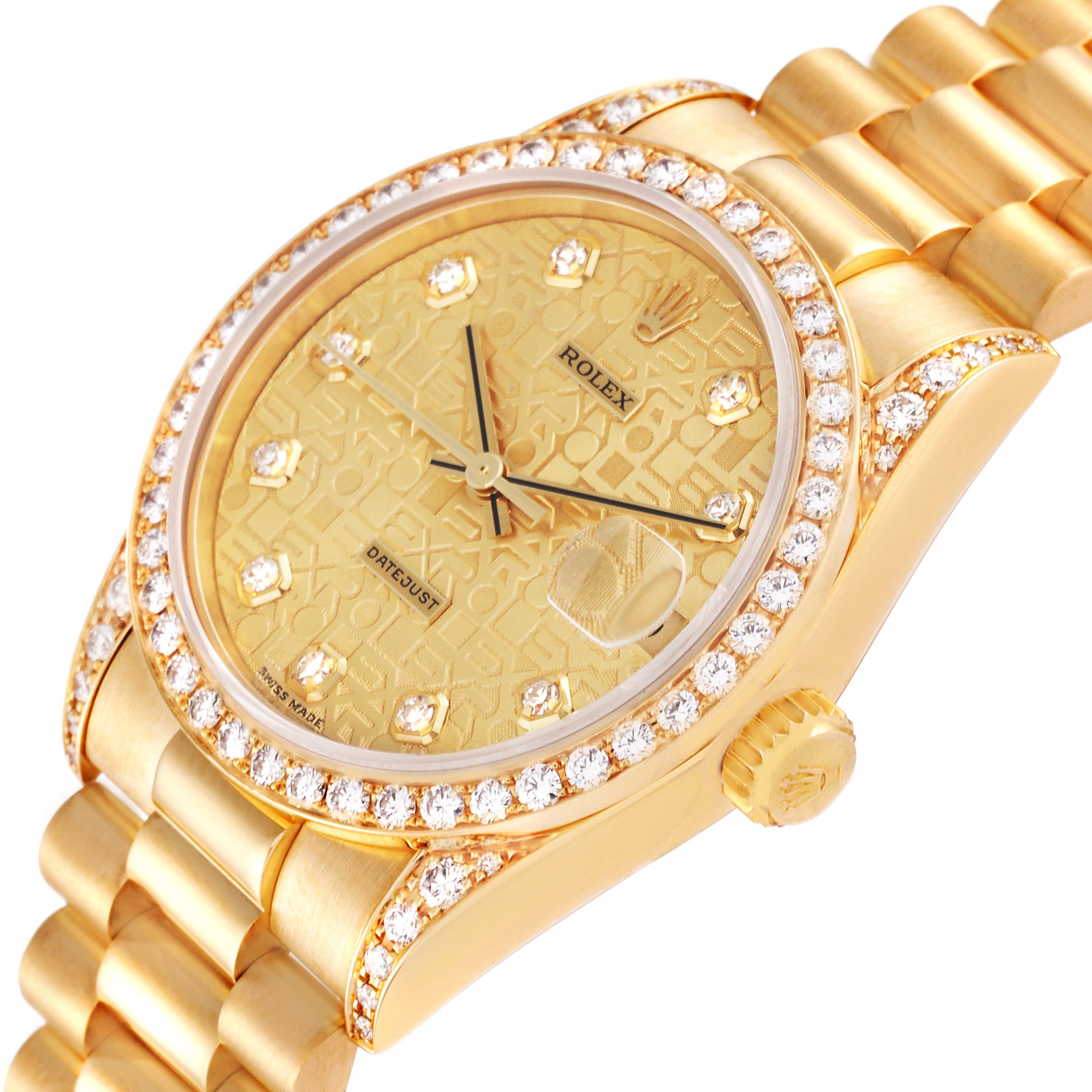 Rolex President Midsize Yellow Gold Diamond Ladies Watch 68158 Box Papers
