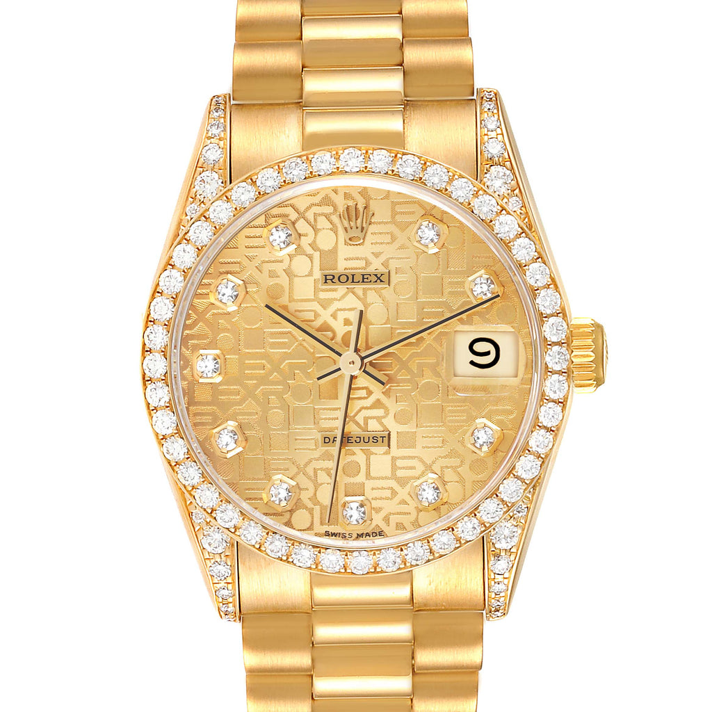 Rolex President Midsize Yellow Gold Diamond Ladies Watch 68158 Box Papers