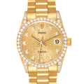 Rolex President Midsize Yellow Gold Diamond Ladies Watch 68158 Box Papers