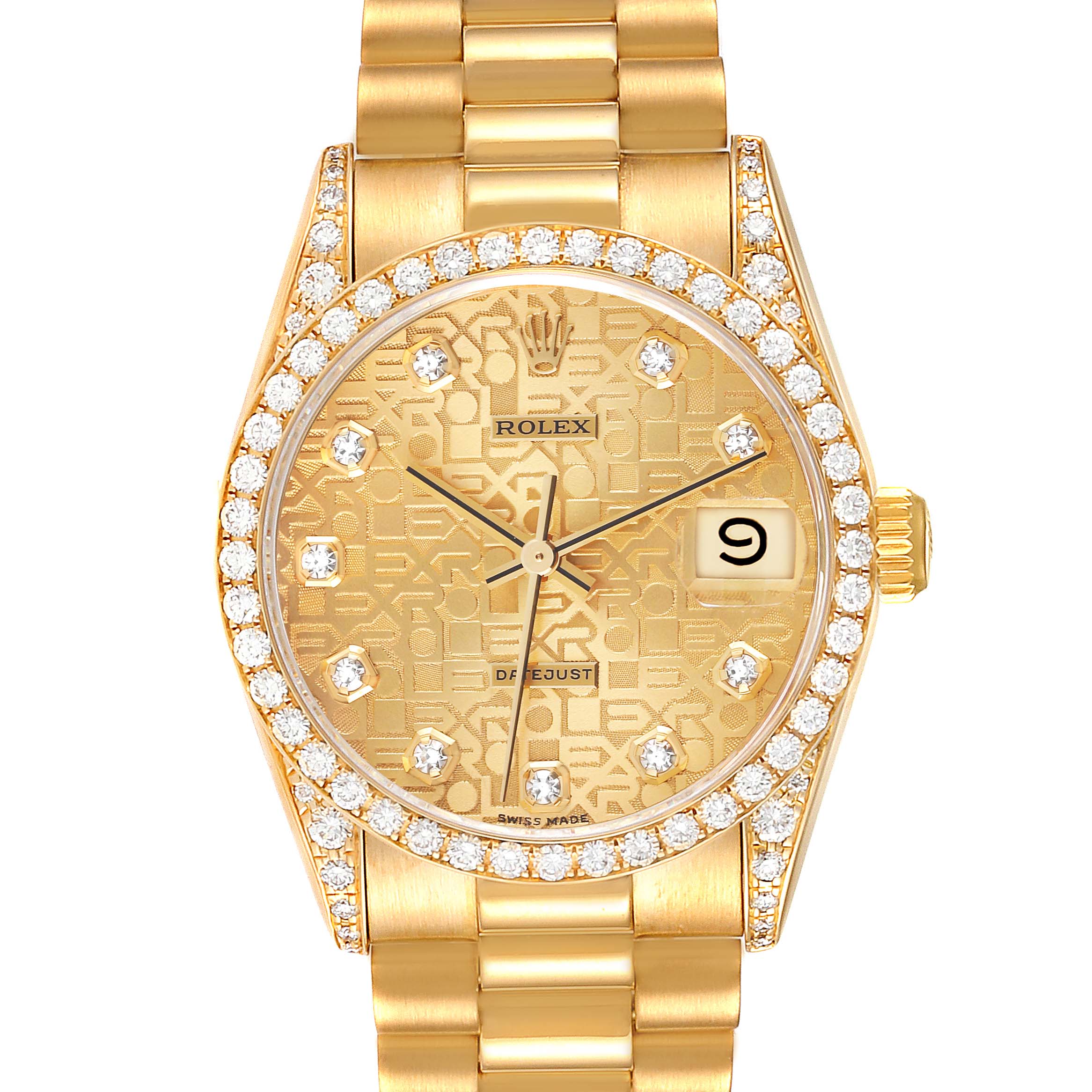 Rolex President Midsize Yellow Gold Diamond Ladies Watch 68158 Box Papers
