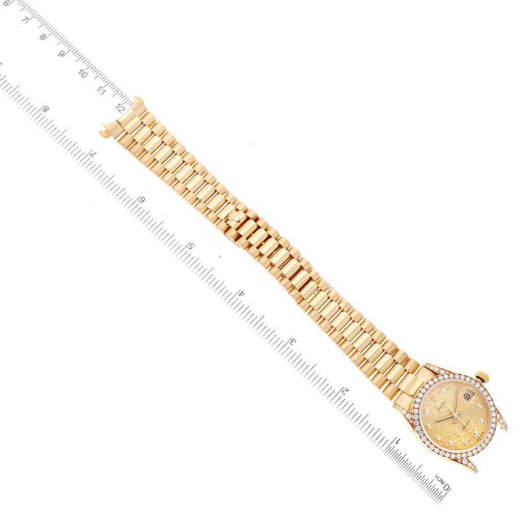 Rolex President Midsize Yellow Gold Diamond Ladies Watch 68158 Box Papers