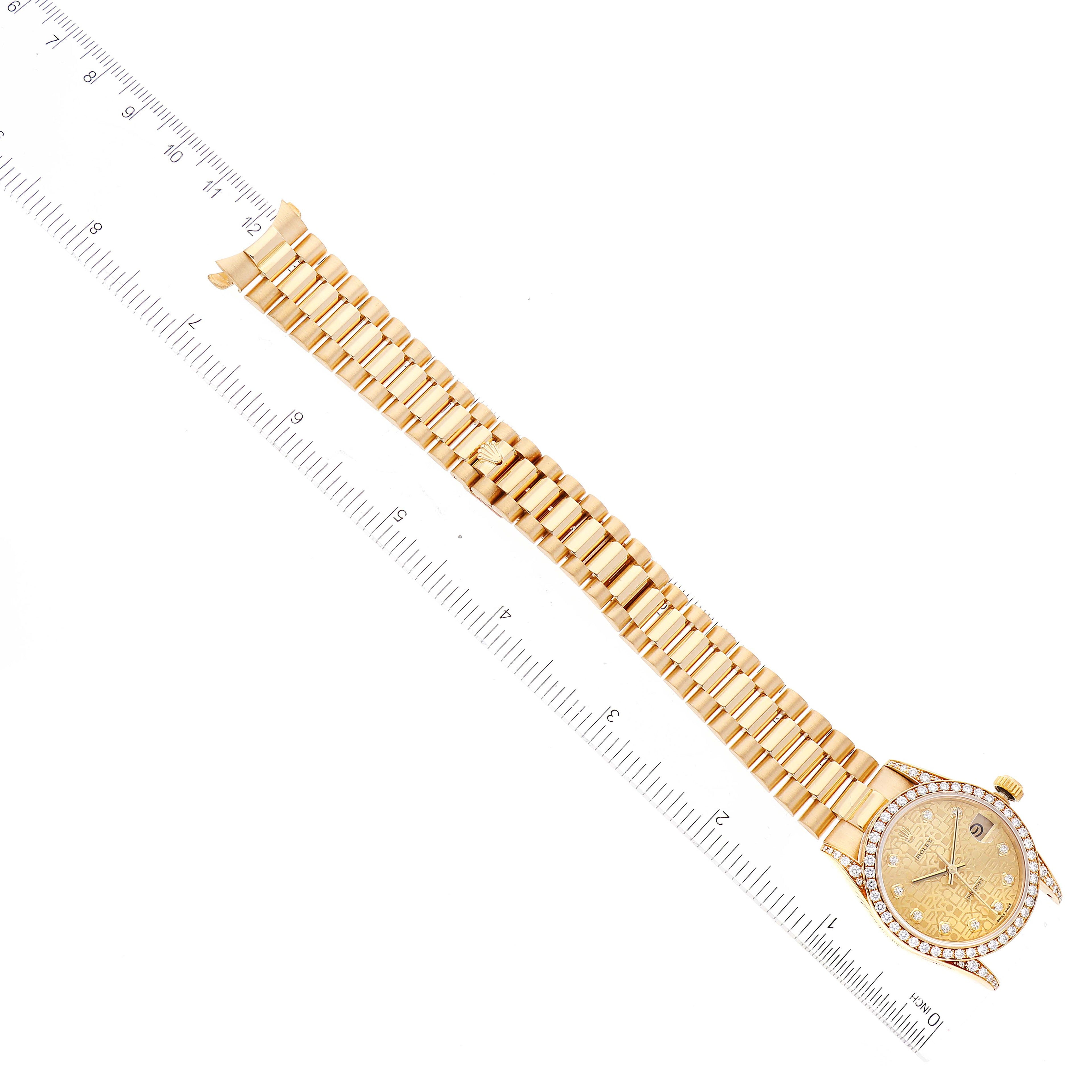 Rolex President Midsize Yellow Gold Diamond Ladies Watch 68158 Box Papers