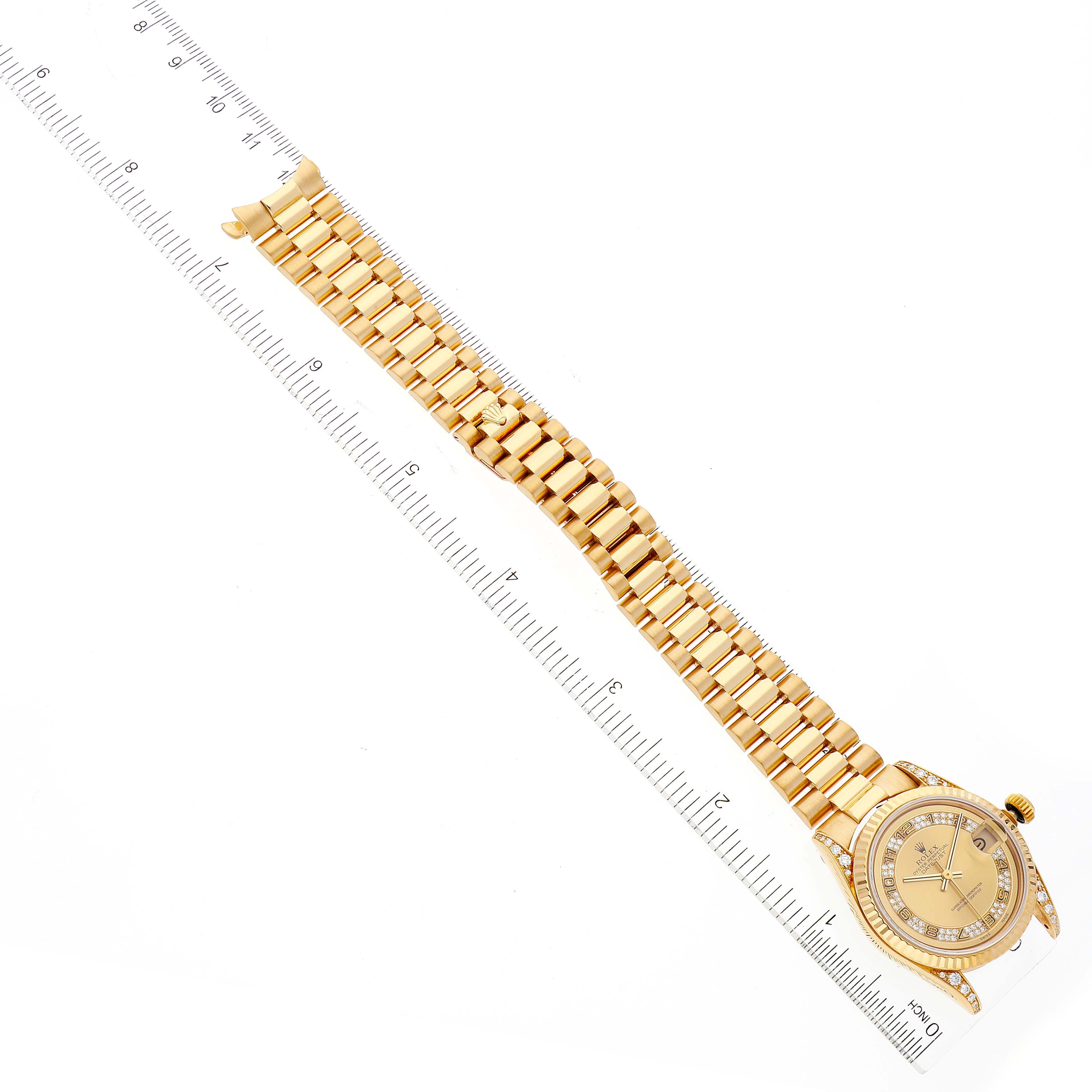 Rolex President Midsize Yellow Gold Myriad Diamond  Dial Ladies Watch 68238 Box Papers