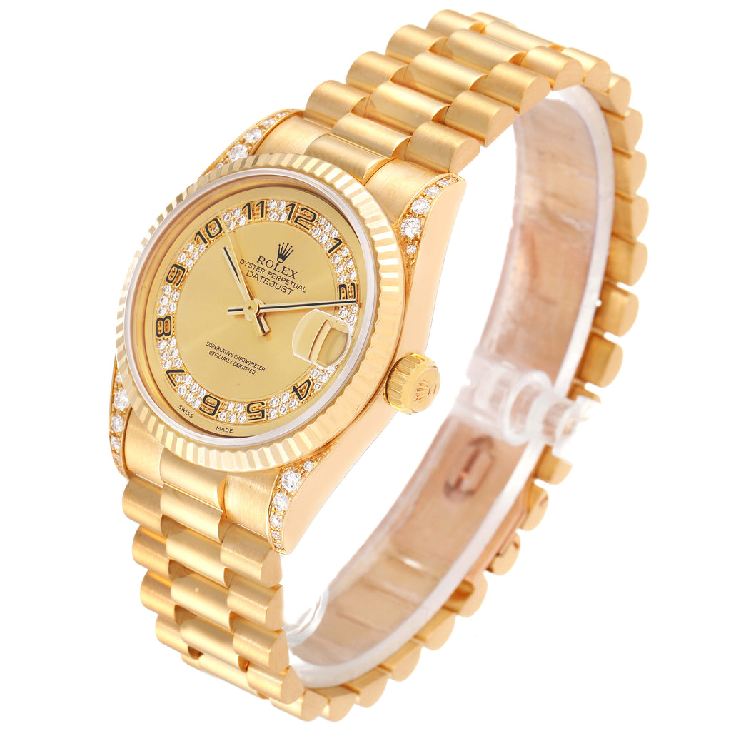 Rolex President Midsize Yellow Gold Myriad Diamond  Dial Ladies Watch 68238 Box Papers