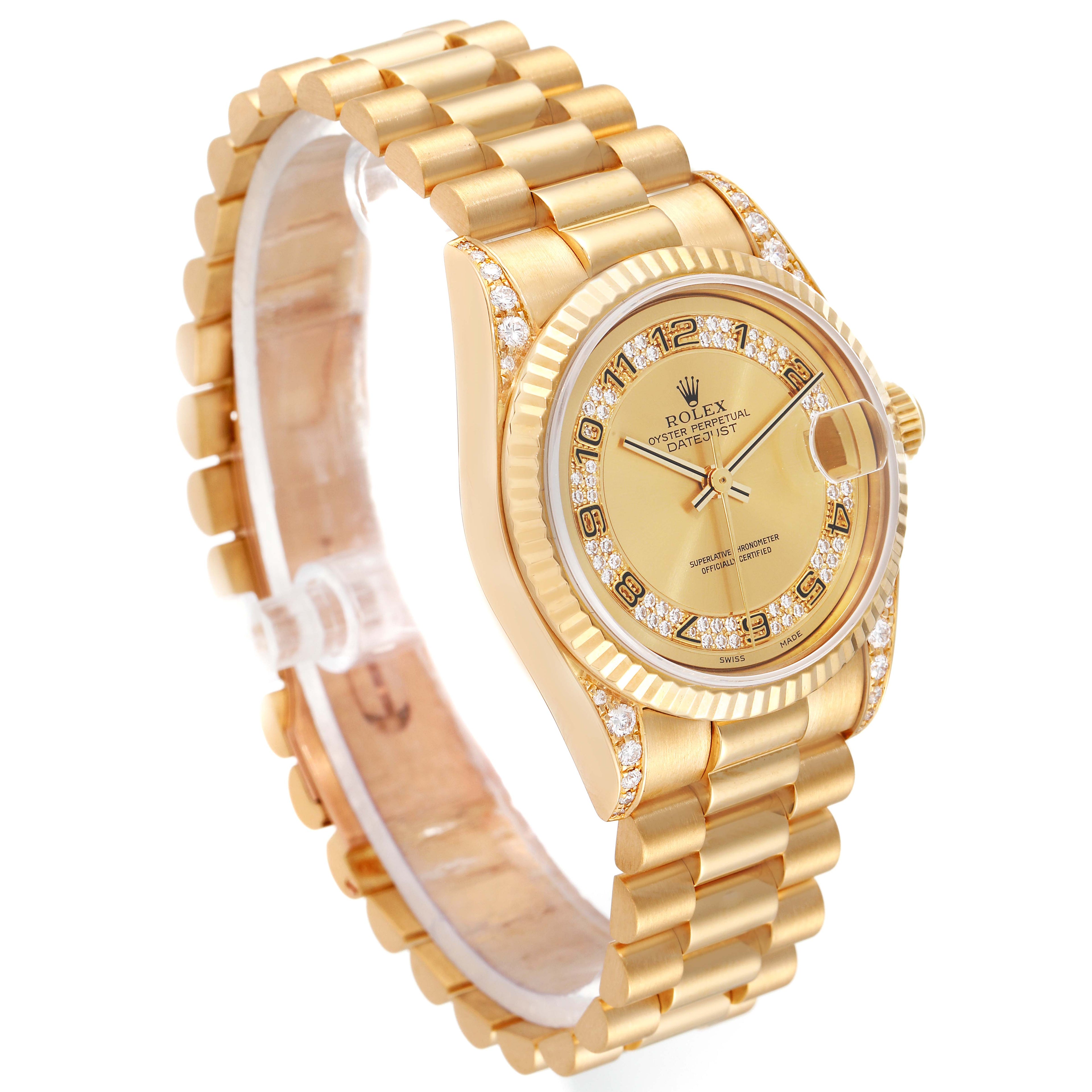 Rolex President Midsize Yellow Gold Myriad Diamond  Dial Ladies Watch 68238 Box Papers