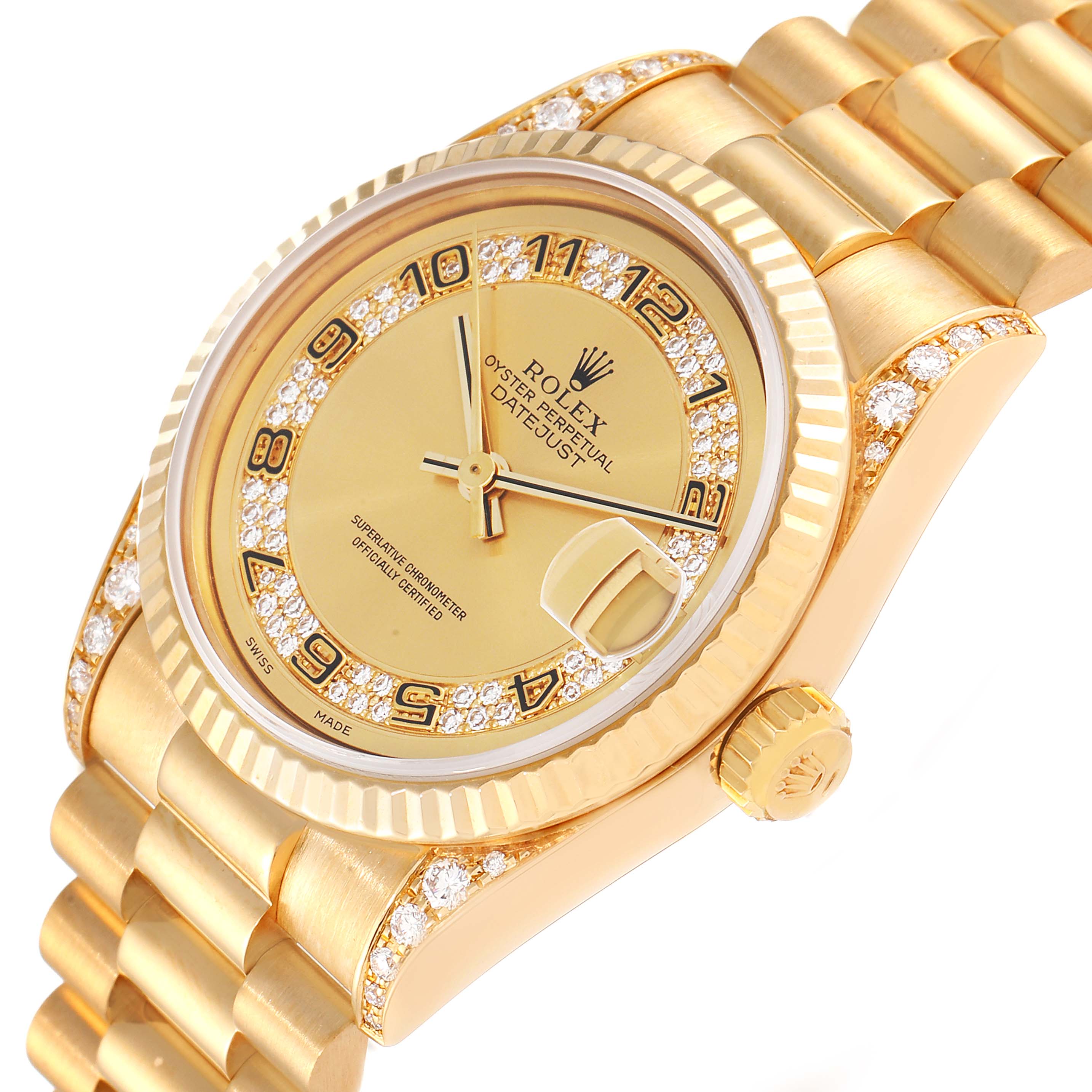 Rolex President Midsize Yellow Gold Myriad Diamond  Dial Ladies Watch 68238 Box Papers