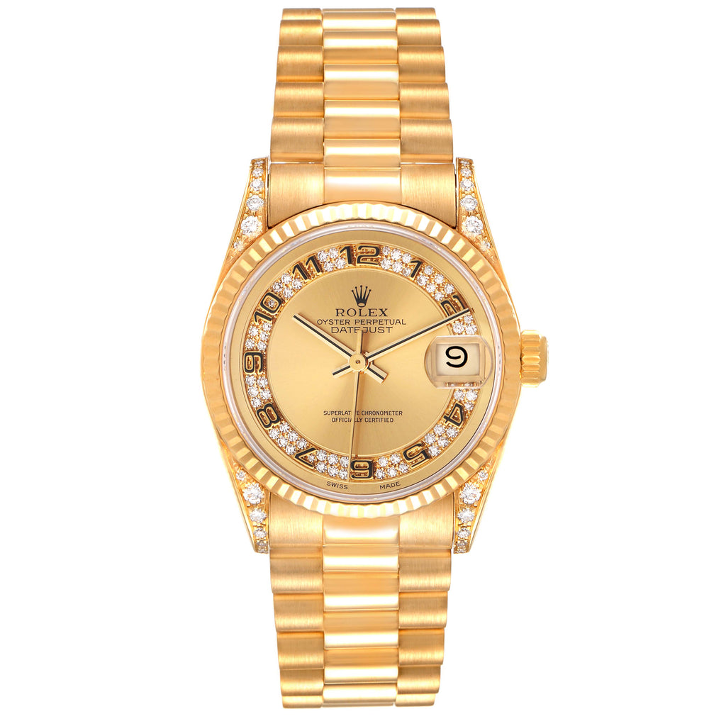 Rolex President Midsize Yellow Gold Myriad Diamond  Dial Ladies Watch 68238 Box Papers
