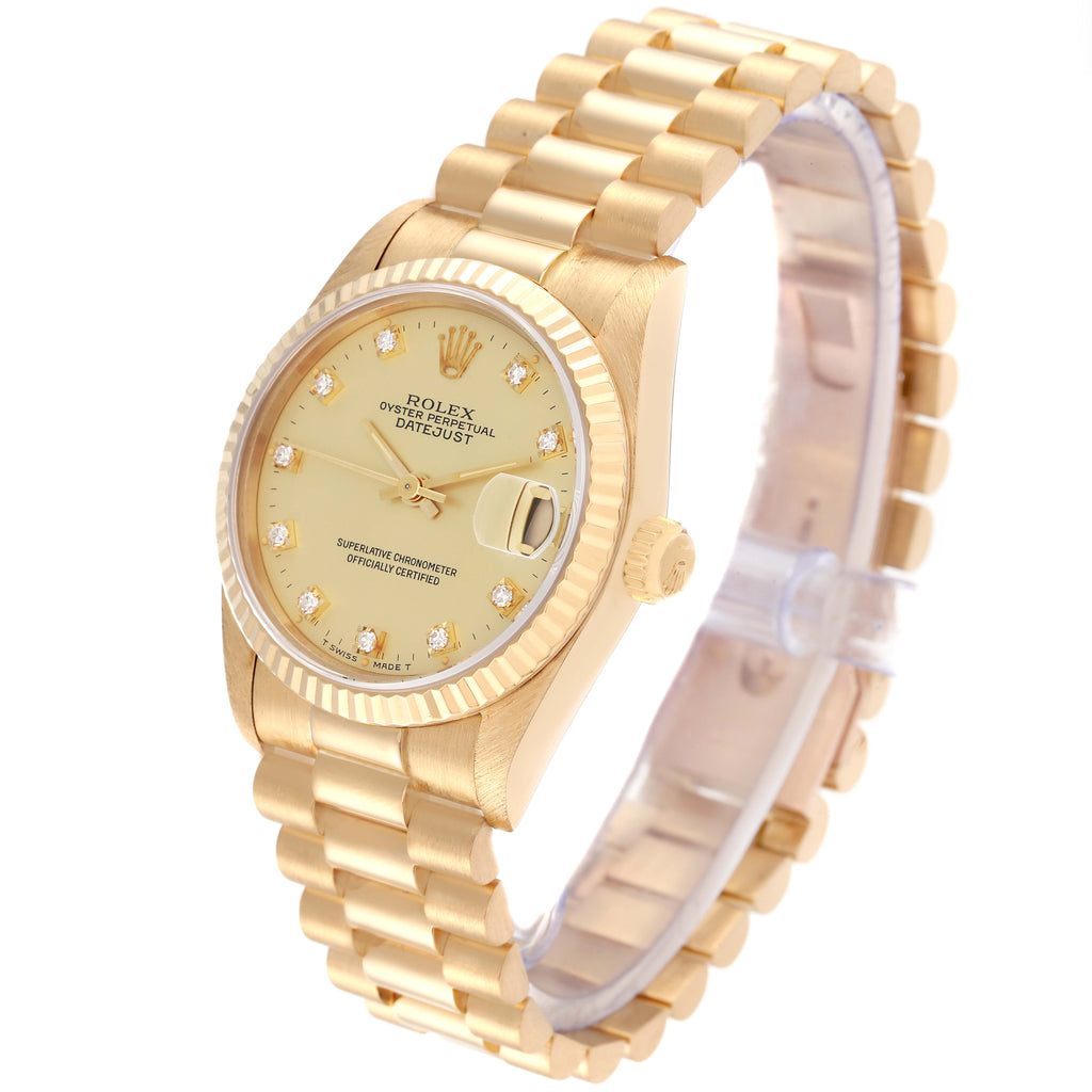 Rolex President Midsize Yellow Gold Diamond Ladies Watch 68278 Box Papers