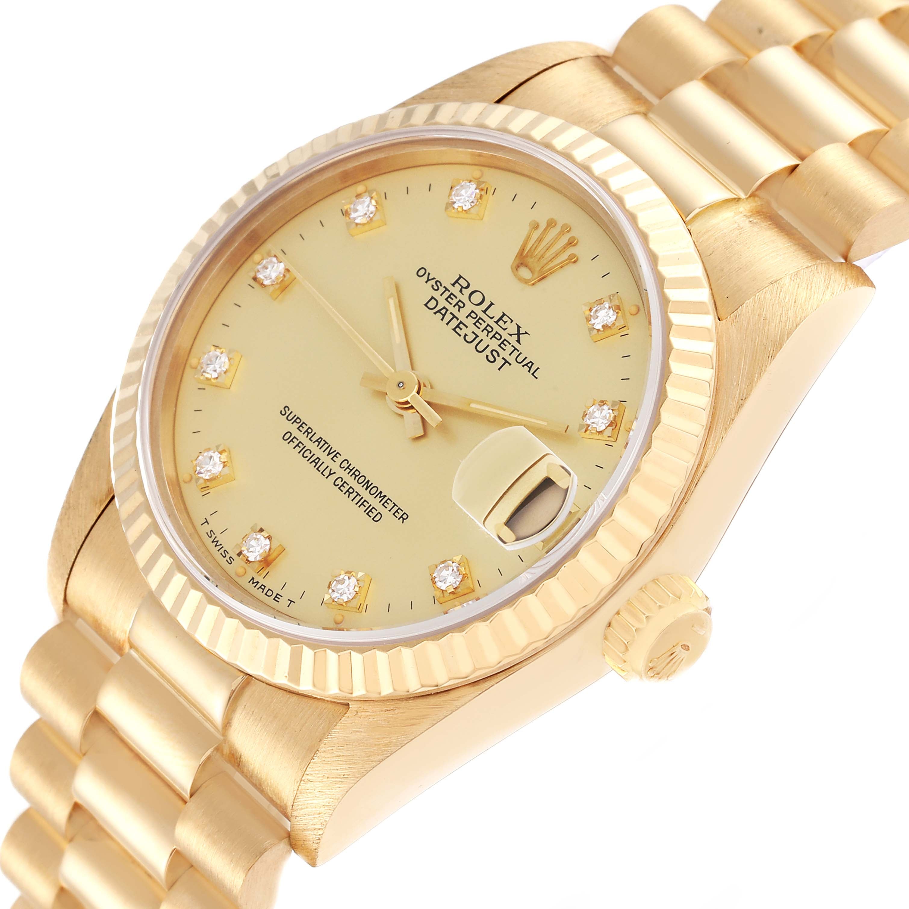 Rolex President Midsize Yellow Gold Diamond Ladies Watch 68278 Box Papers