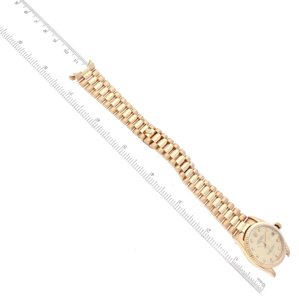Rolex President Midsize Yellow Gold Diamond Ladies Watch 68278 Box Papers