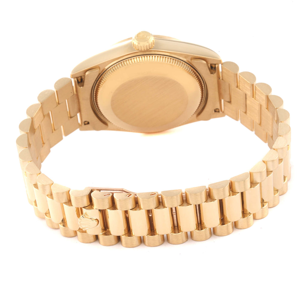 Rolex President Midsize Yellow Gold Mother of Pearl Ruby Myriad Dial Ladies Watch 68278