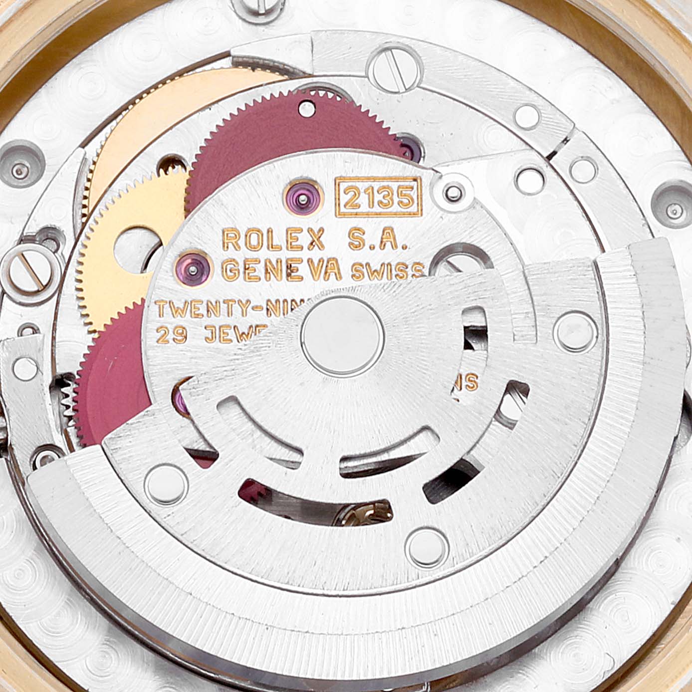Rolex President Midsize Yellow Gold Mother of Pearl Ruby Myriad Dial Ladies Watch 68278
