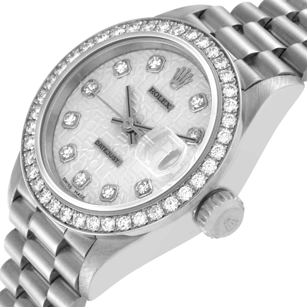Rolex President Platinum Silver Anniversary Diamond Dial Ladies Watch 69136