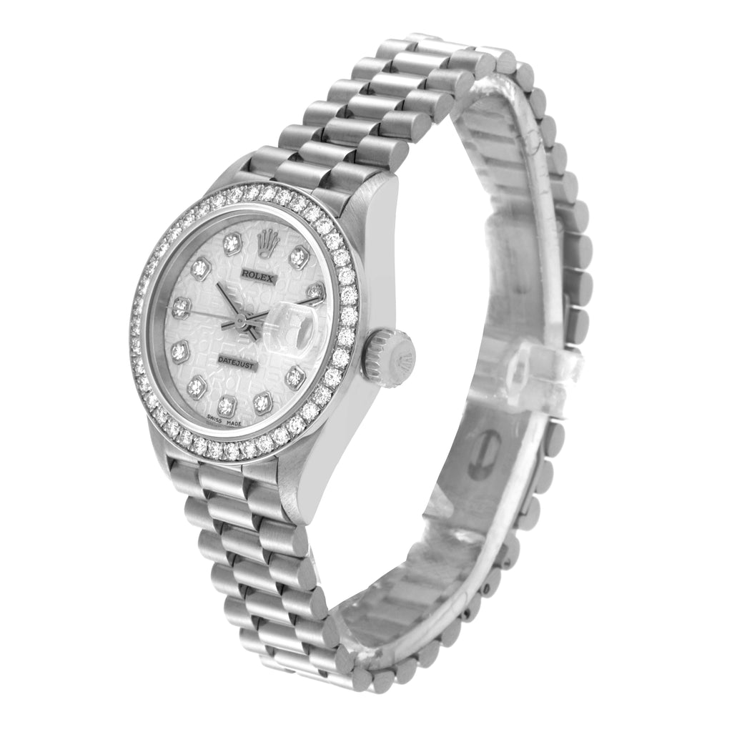 Rolex President Platinum Silver Anniversary Diamond Dial Ladies Watch 69136