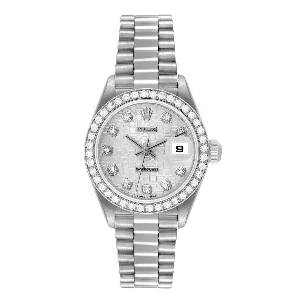Rolex President Platinum Silver Anniversary Diamond Dial Ladies Watch 69136