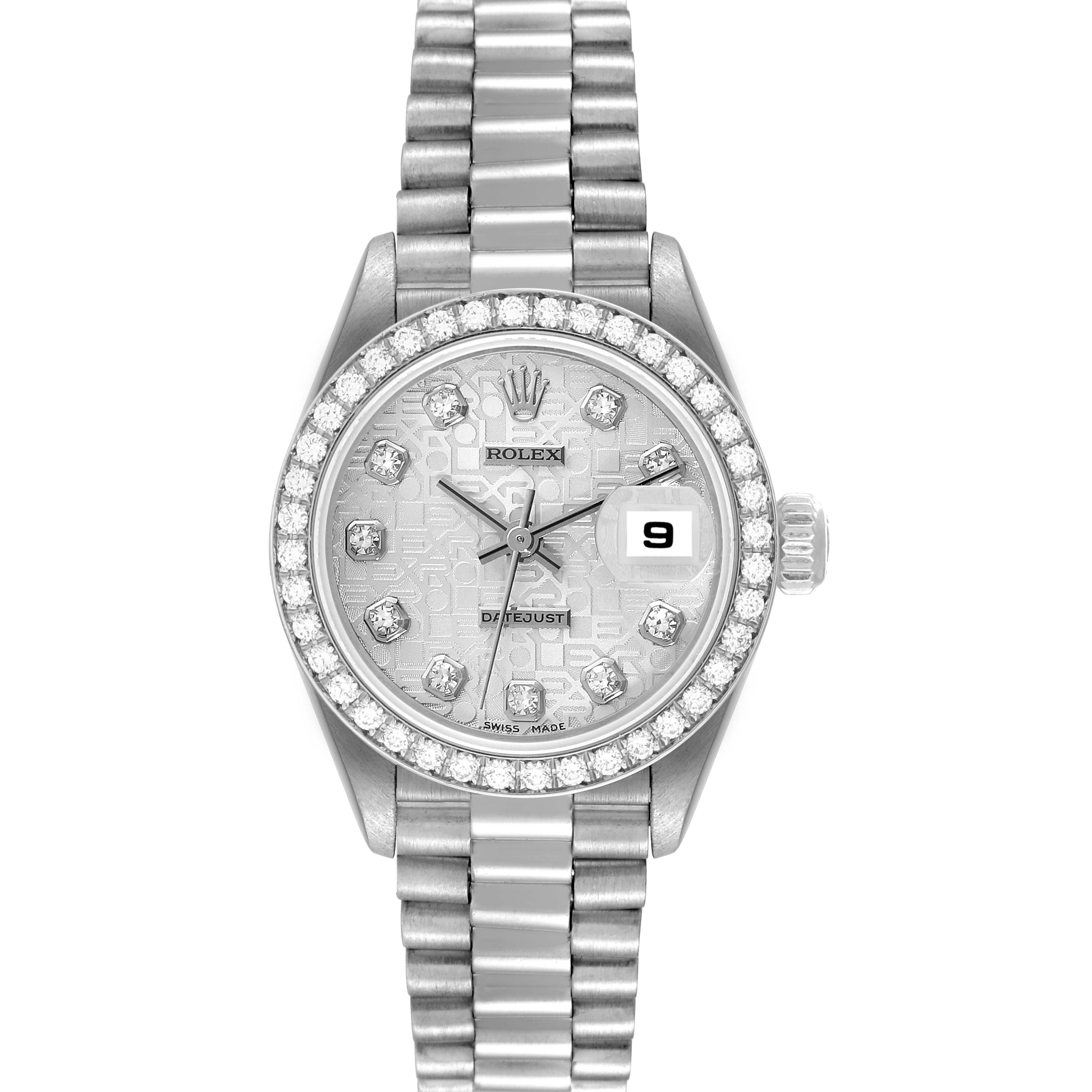 Rolex President Platinum Silver Anniversary Diamond Dial Ladies Watch 69136