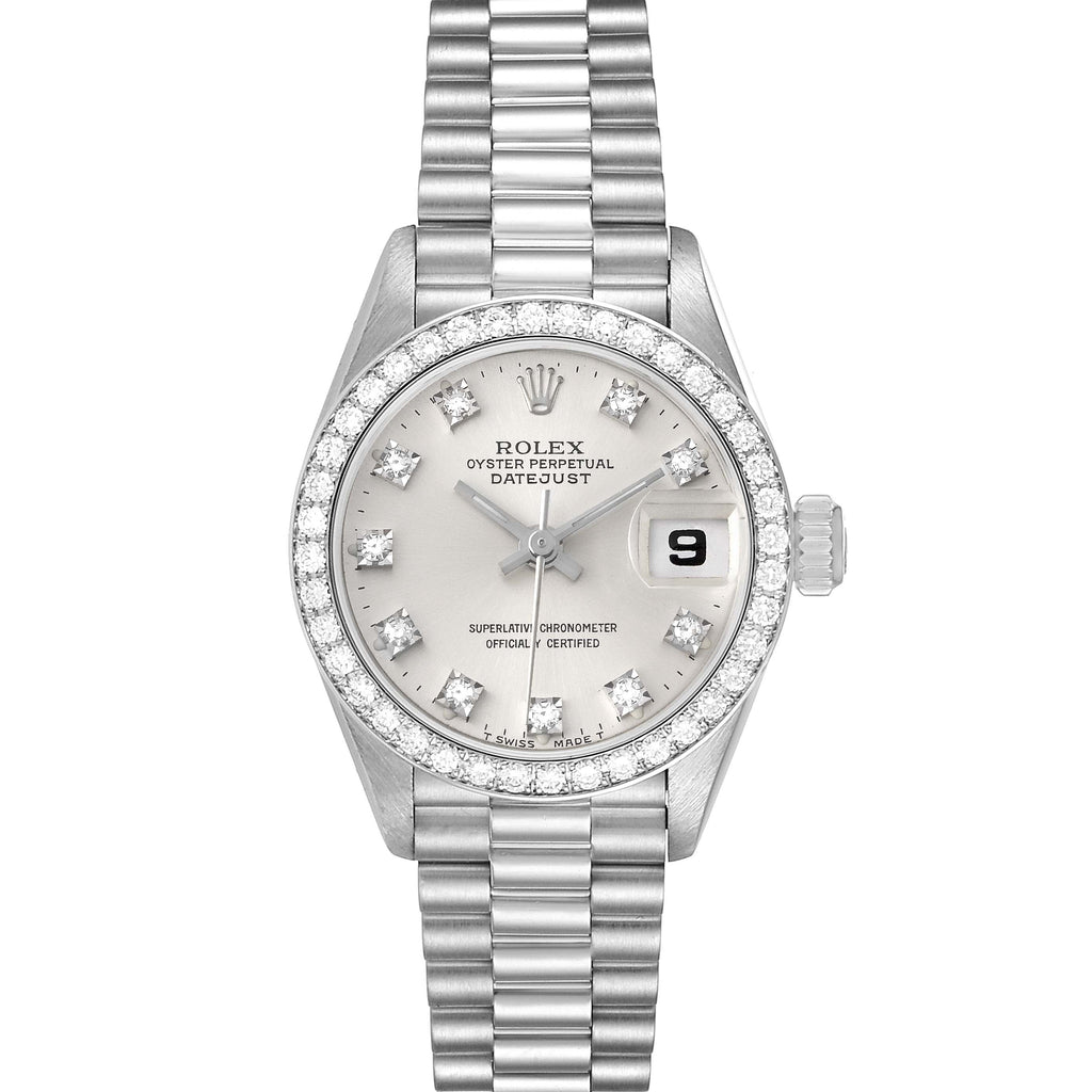 Rolex President Platinum Silver Diamond Dial Ladies Watch 69136