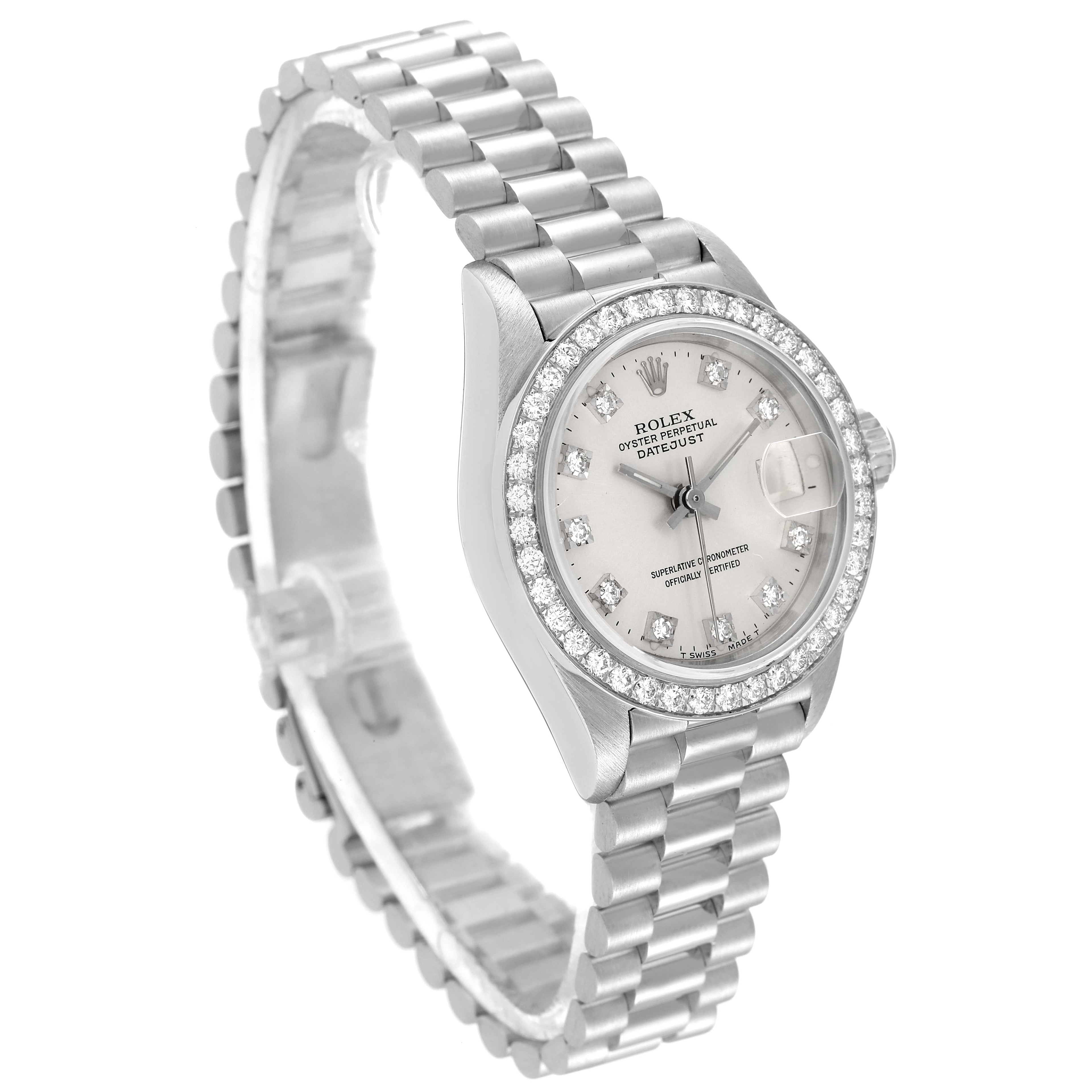Rolex President Platinum Silver Diamond Dial Ladies Watch 69136
