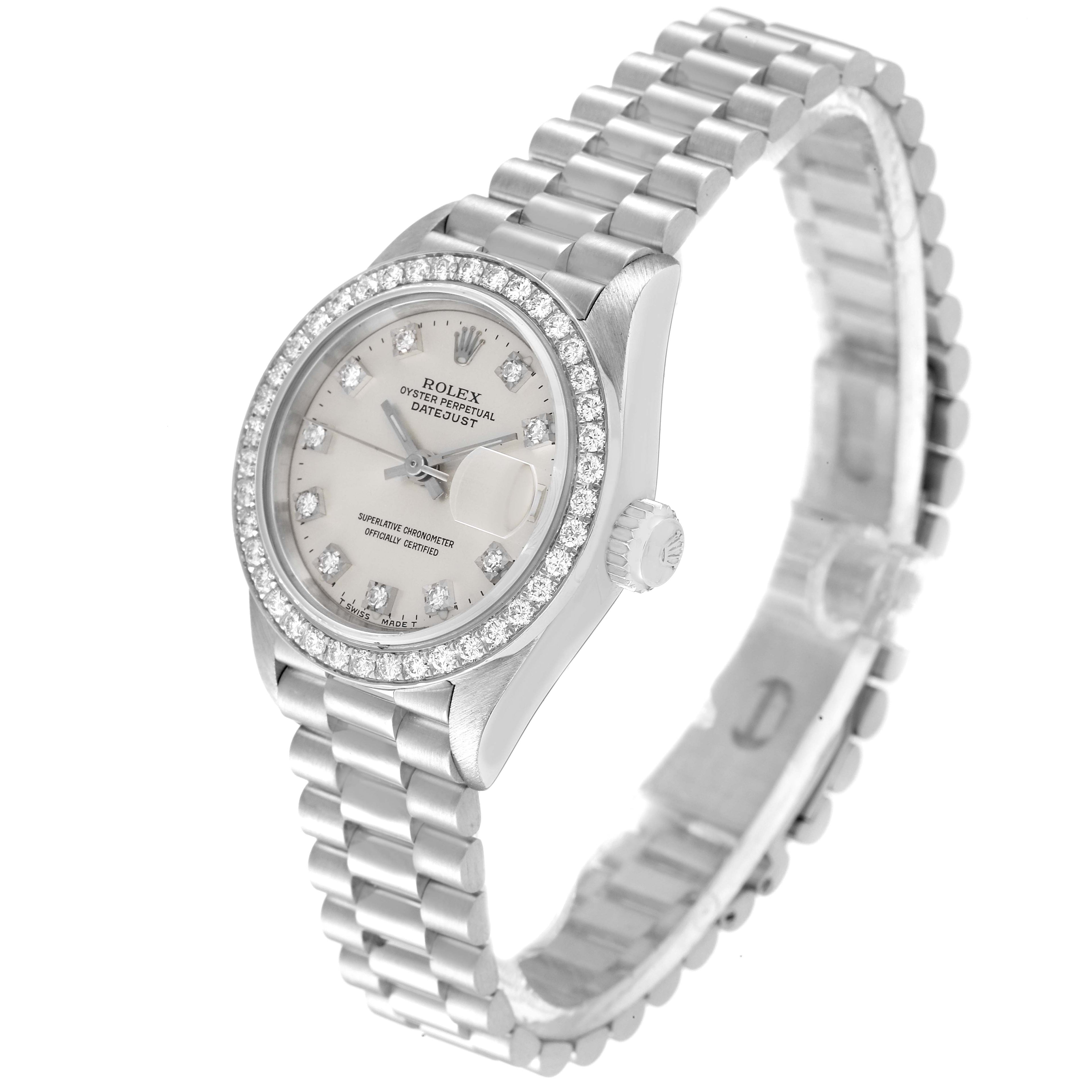 Rolex President Platinum Silver Diamond Dial Ladies Watch 69136