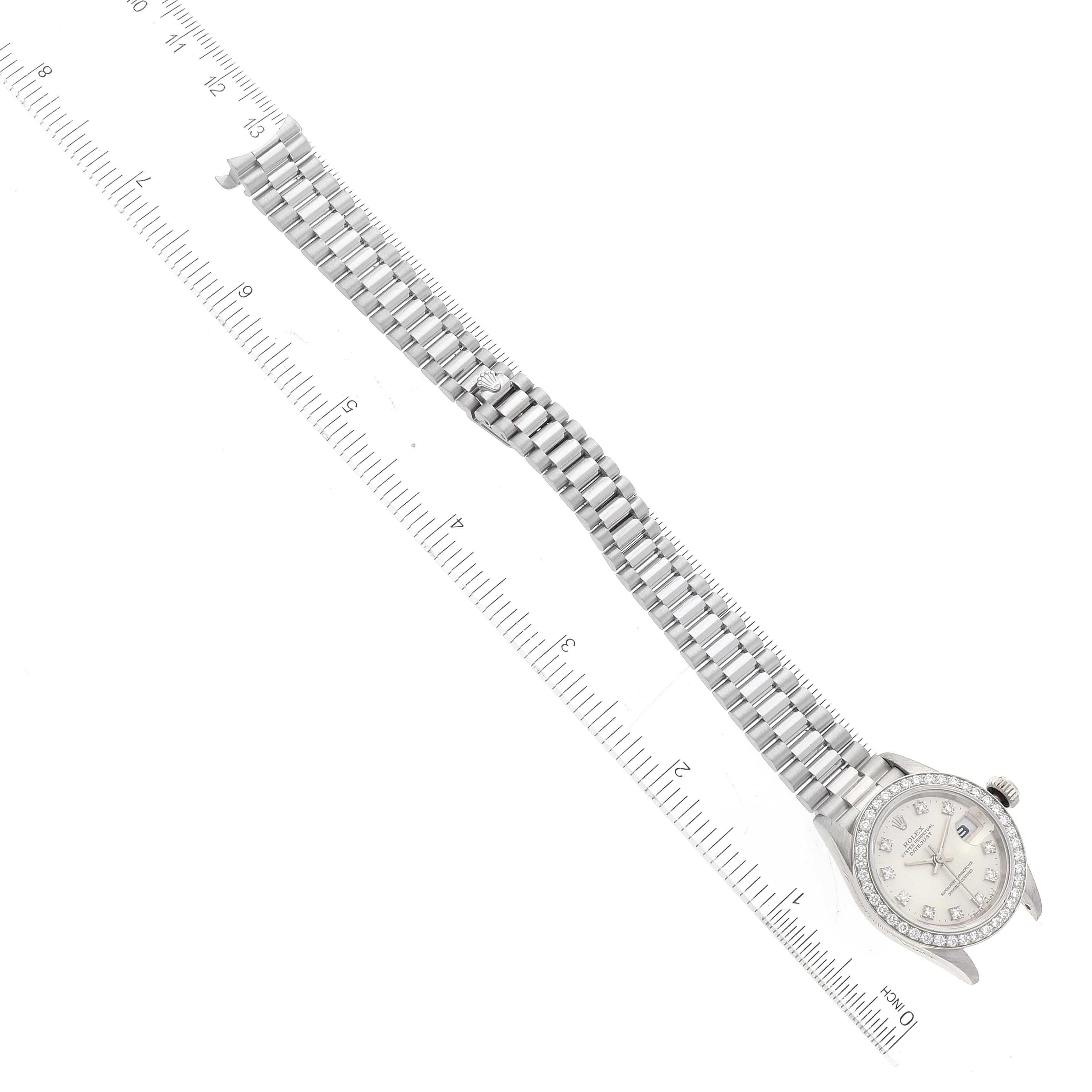 Rolex President Platinum Silver Diamond Dial Ladies Watch 69136