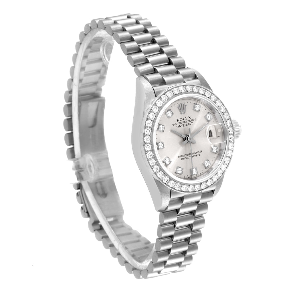 Rolex President Platinum Silver Diamond Dial Ladies Watch 69136 Box Papers