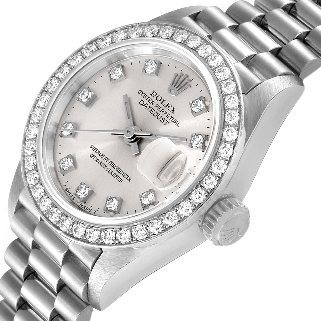 Rolex President Platinum Silver Diamond Dial Ladies Watch 69136 Box Papers