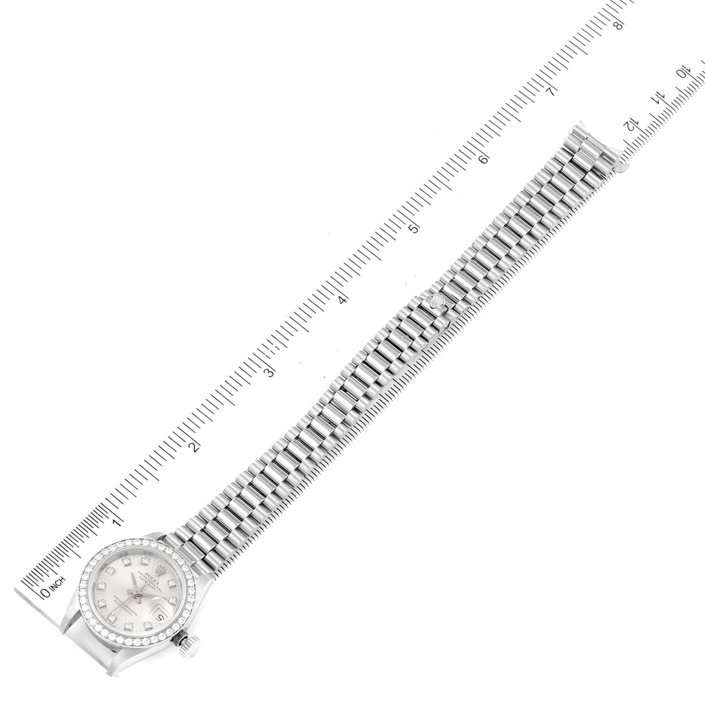 Rolex President Platinum Silver Diamond Dial Ladies Watch 69136 Box Papers