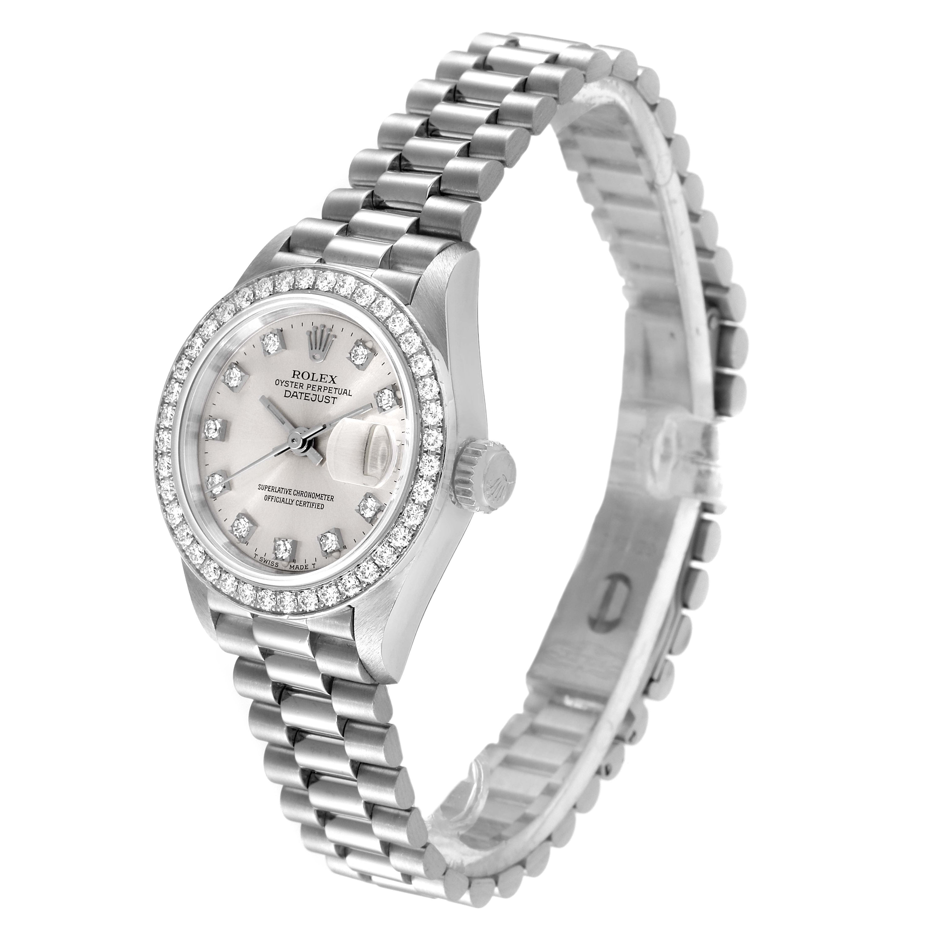 Rolex President Platinum Silver Diamond Dial Ladies Watch 69136 Box Papers