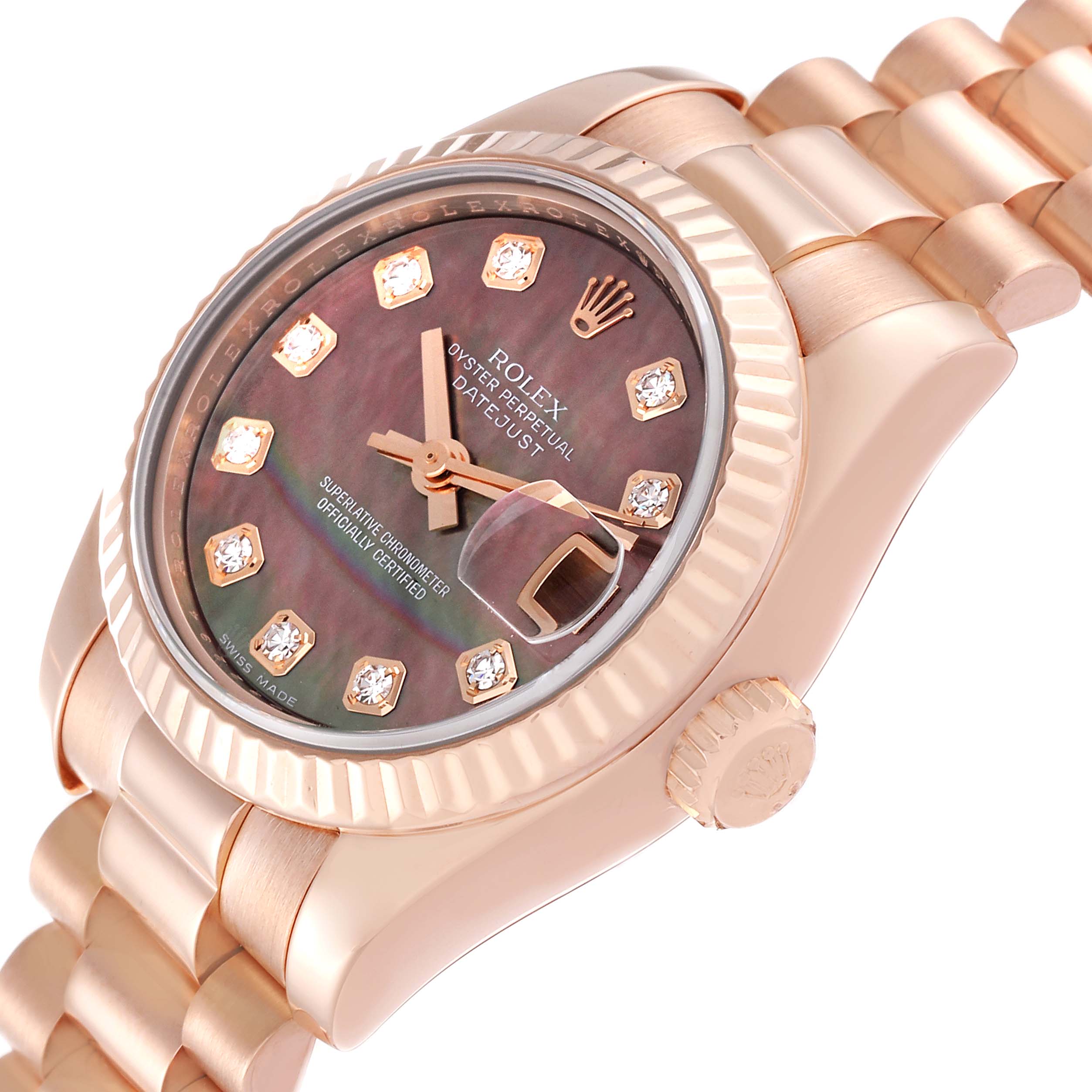 Rolex President Rose Gold Mother of Pearl Diamond Ladies Watch 179175