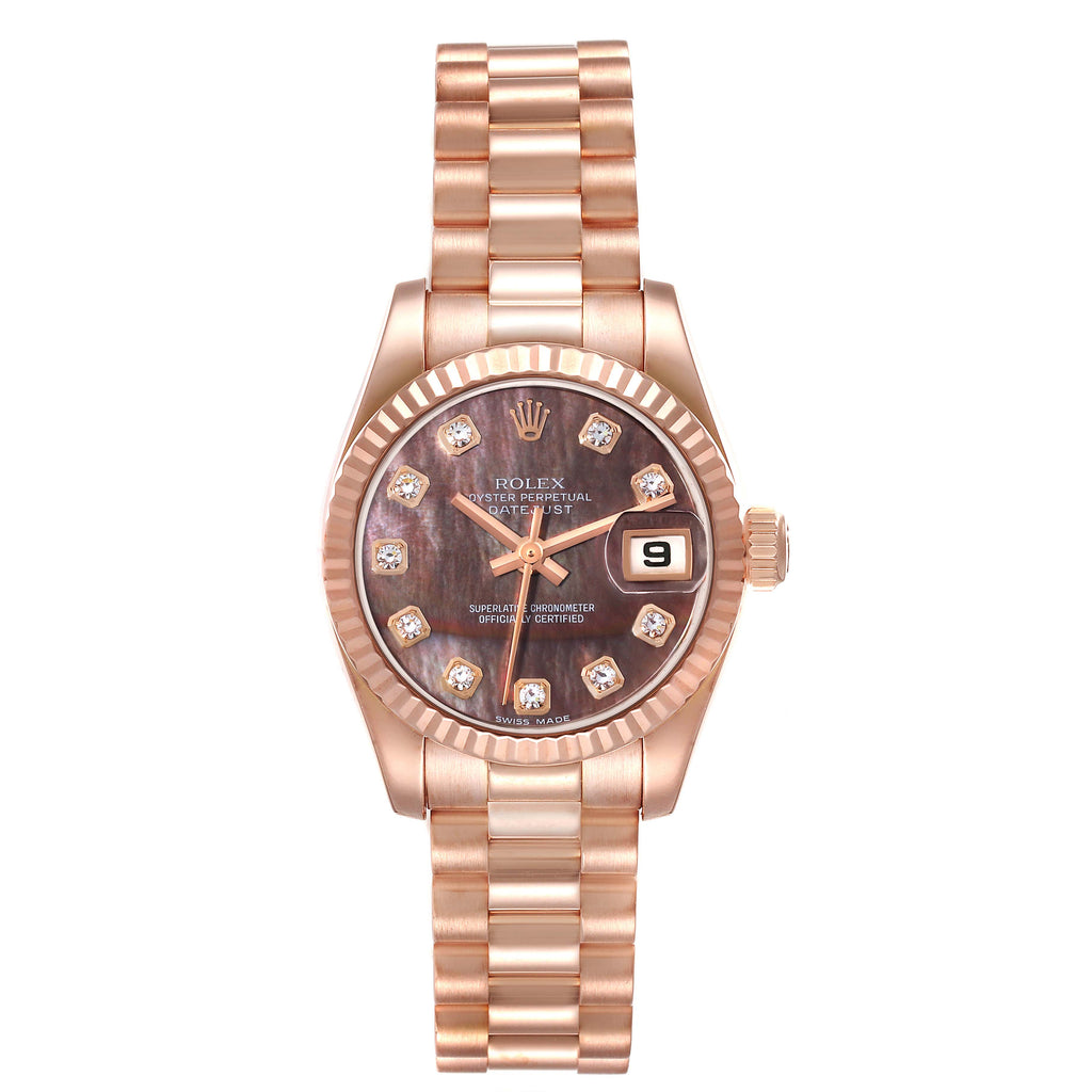 Rolex President Rose Gold Mother of Pearl Diamond Ladies Watch 179175