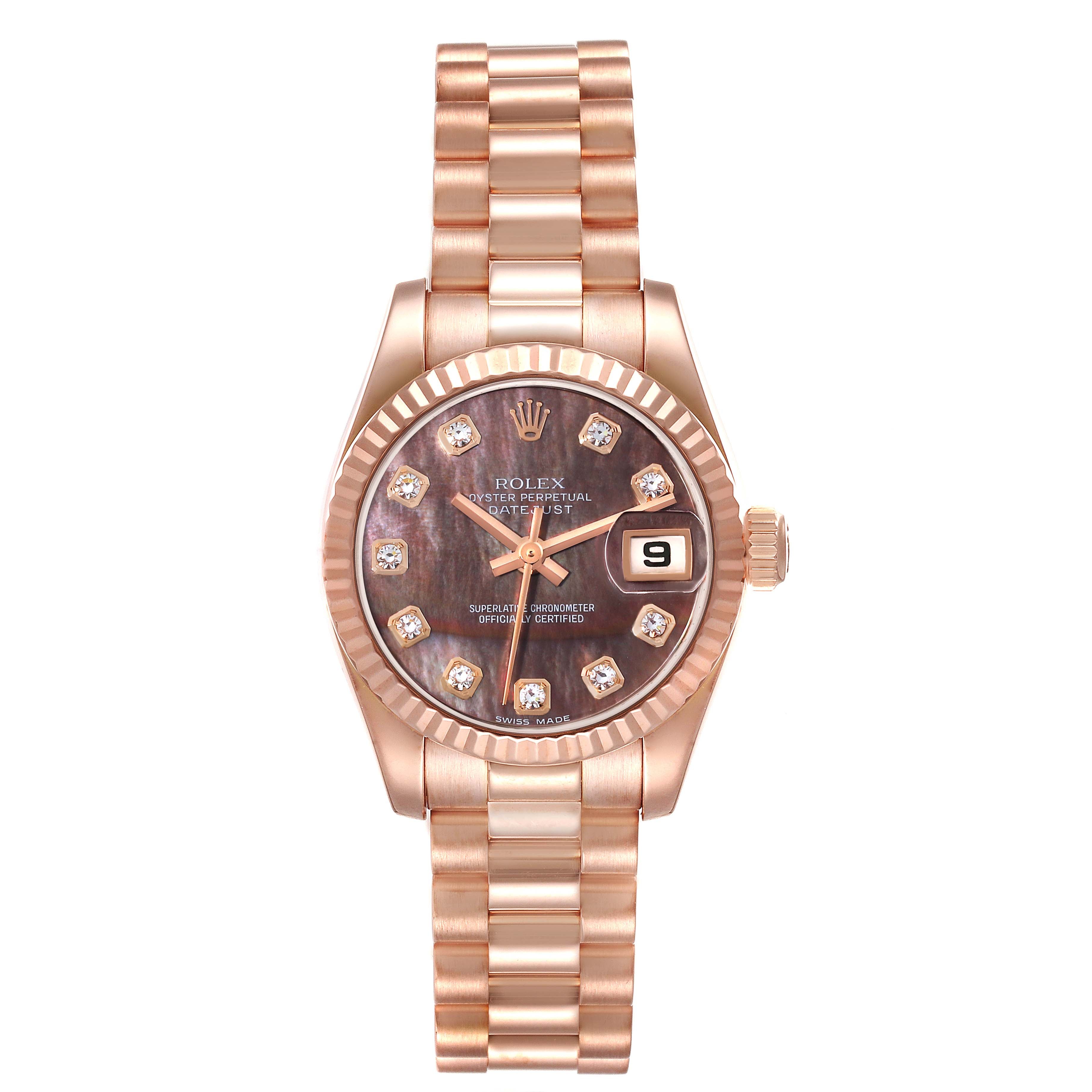 Rolex President Rose Gold Mother of Pearl Diamond Ladies Watch 179175