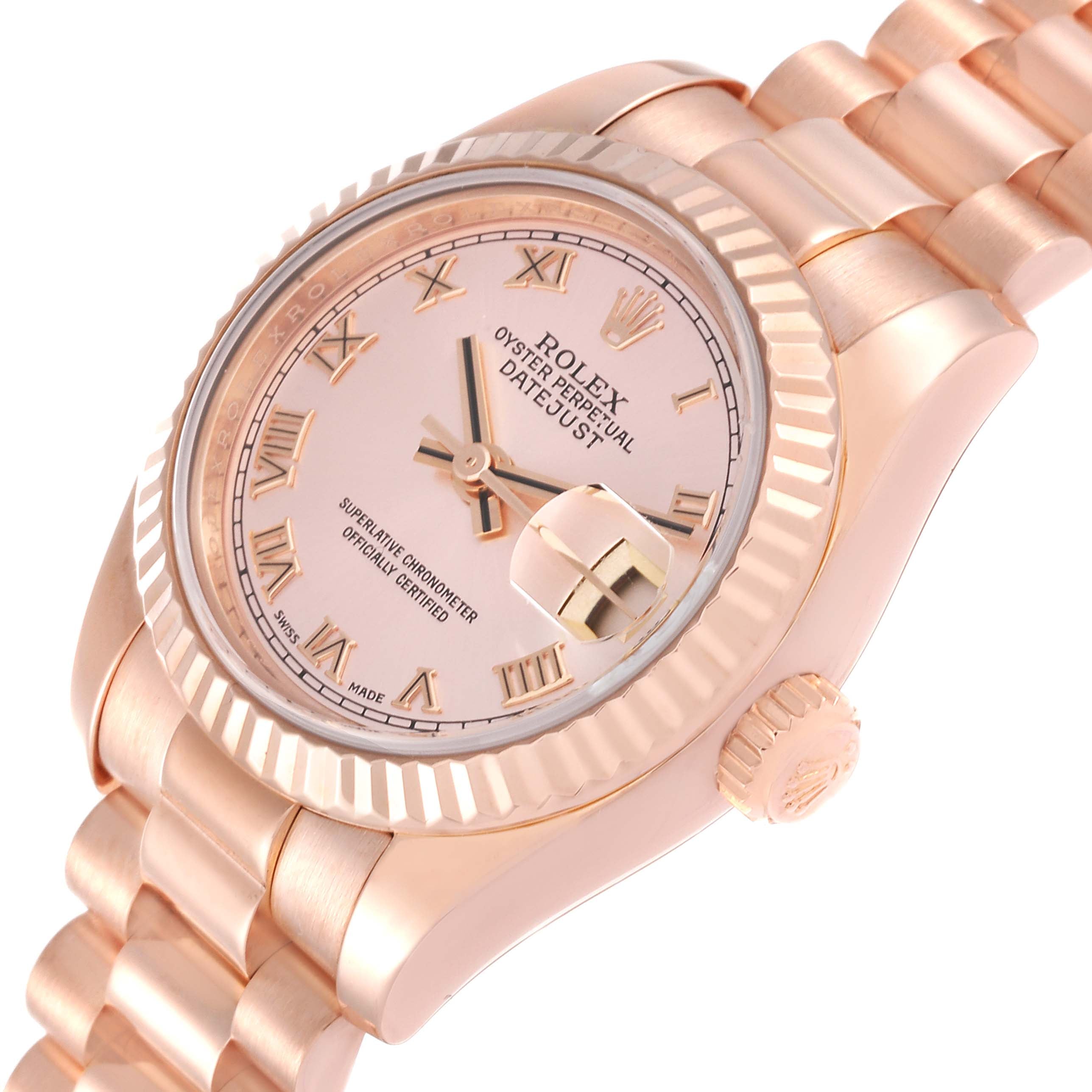 Rolex President Rose Gold Rose Roman Dial Ladies Watch 179175 Box Card