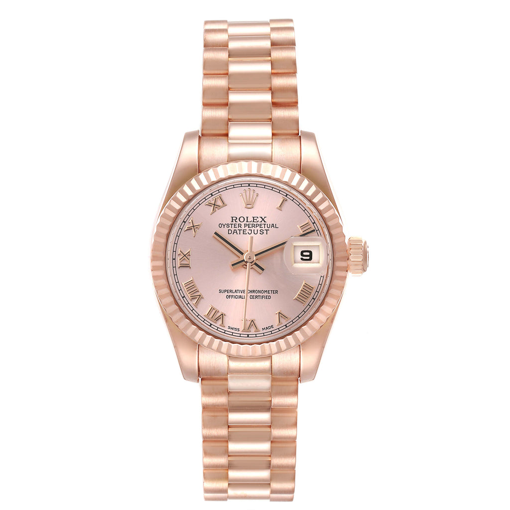 Rolex President Rose Gold Rose Roman Dial Ladies Watch 179175 Box Card