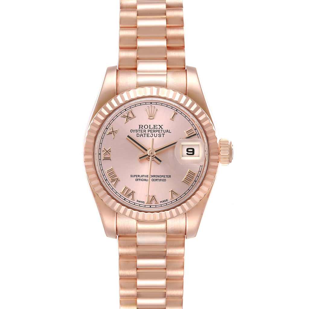 Rolex President Rose Gold Rose Roman Dial Ladies Watch 179175 Box Card
