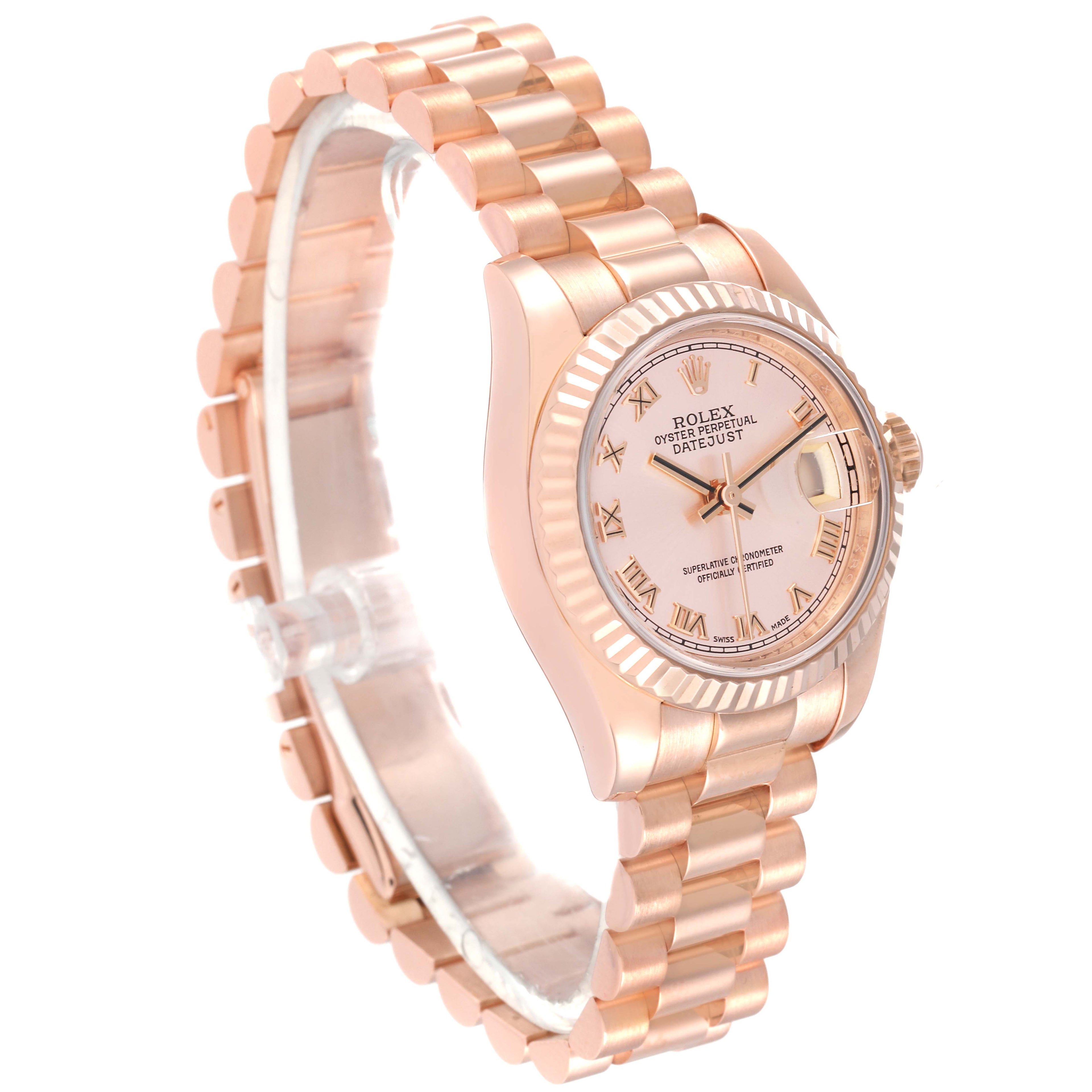 Rolex President Rose Gold Rose Roman Dial Ladies Watch 179175 Box Card