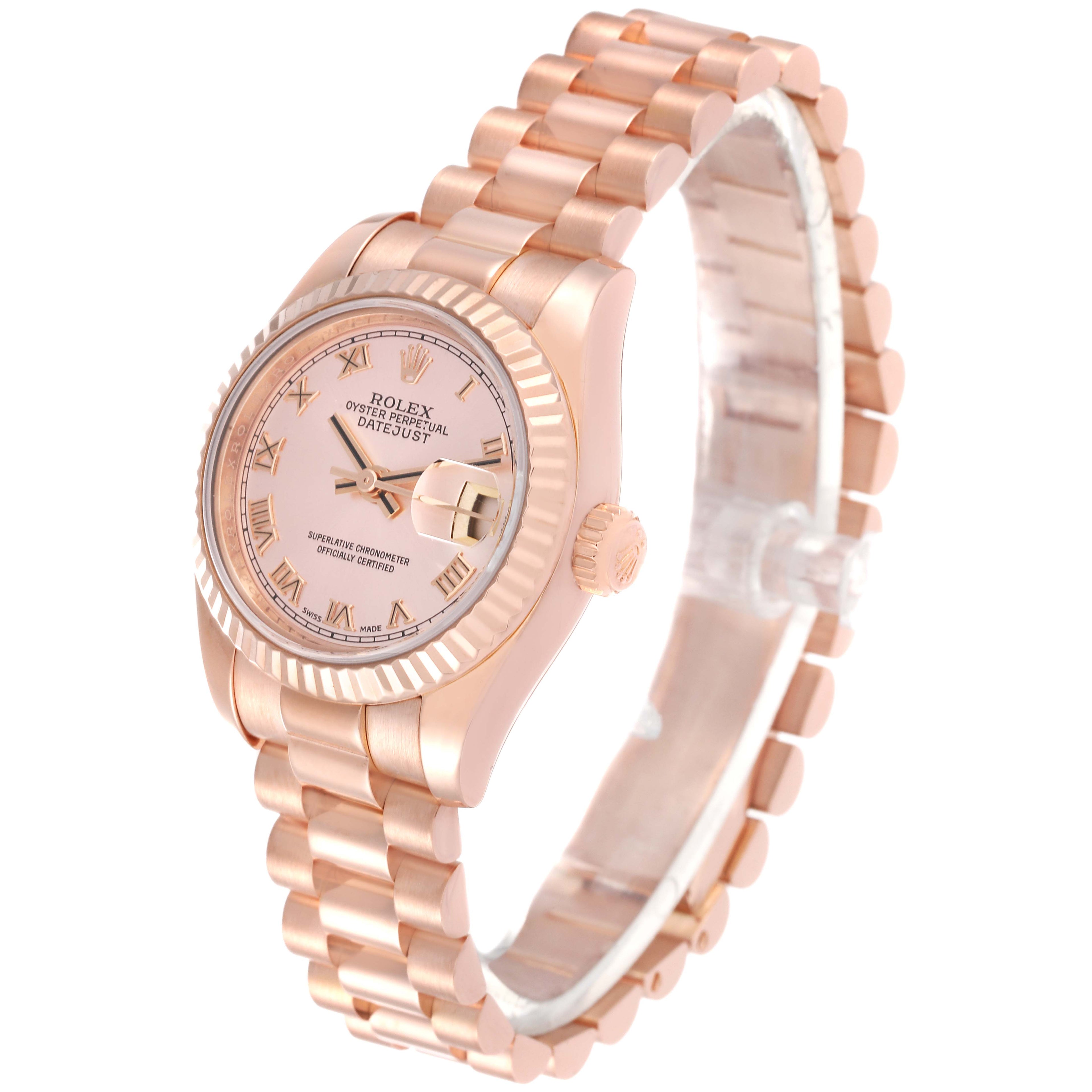 Rolex President Rose Gold Rose Roman Dial Ladies Watch 179175 Box Card
