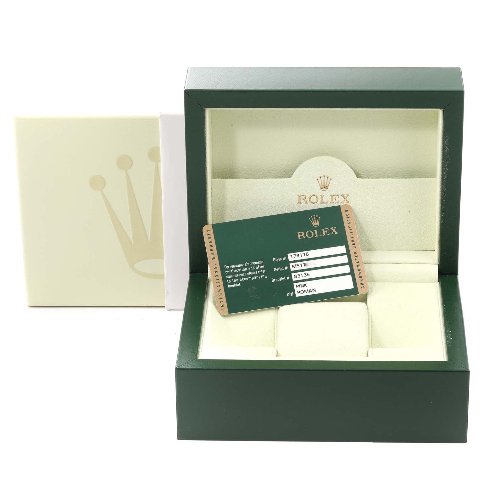 Rolex President Rose Gold Rose Roman Dial Ladies Watch 179175 Box Card