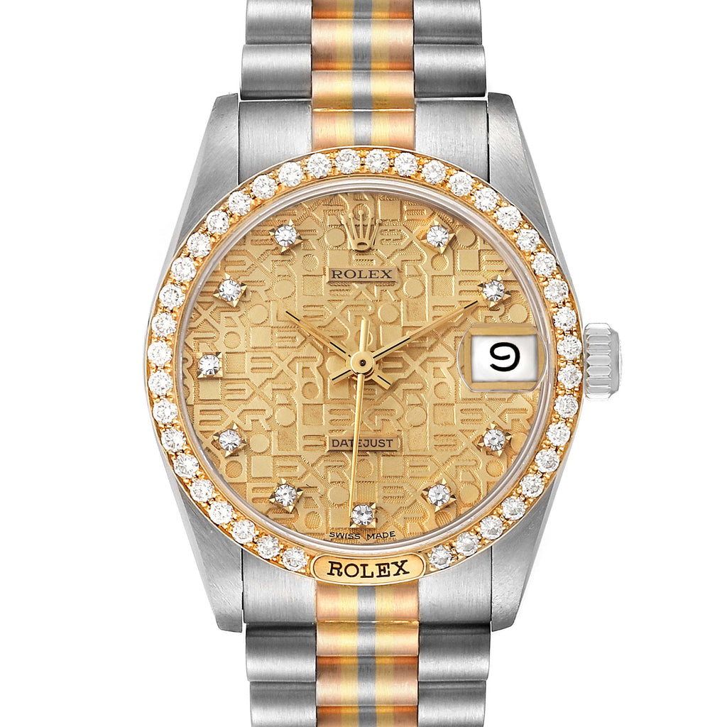 Rolex President Tridor 31mm Midsize White Yellow Rose Diamond Watch 68149