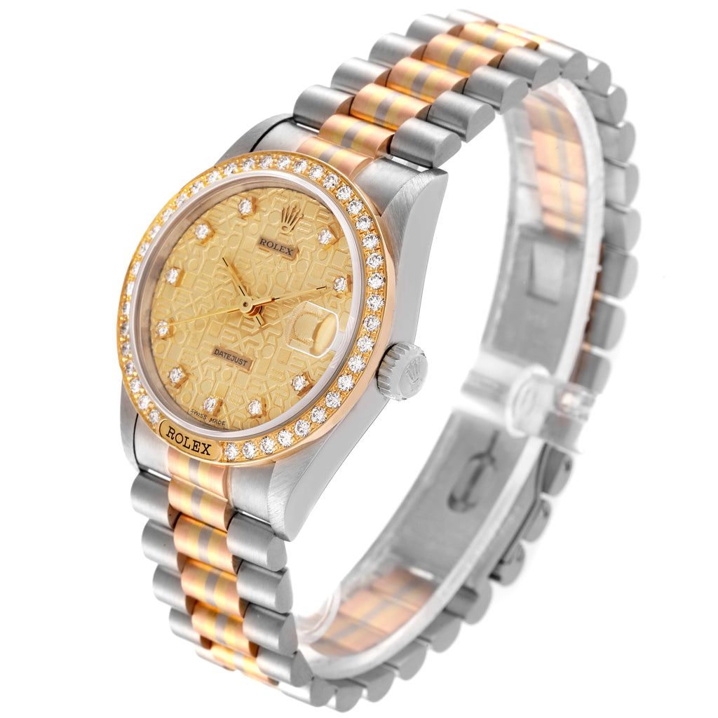 Rolex President Tridor 31mm Midsize White Yellow Rose Diamond Watch 68149